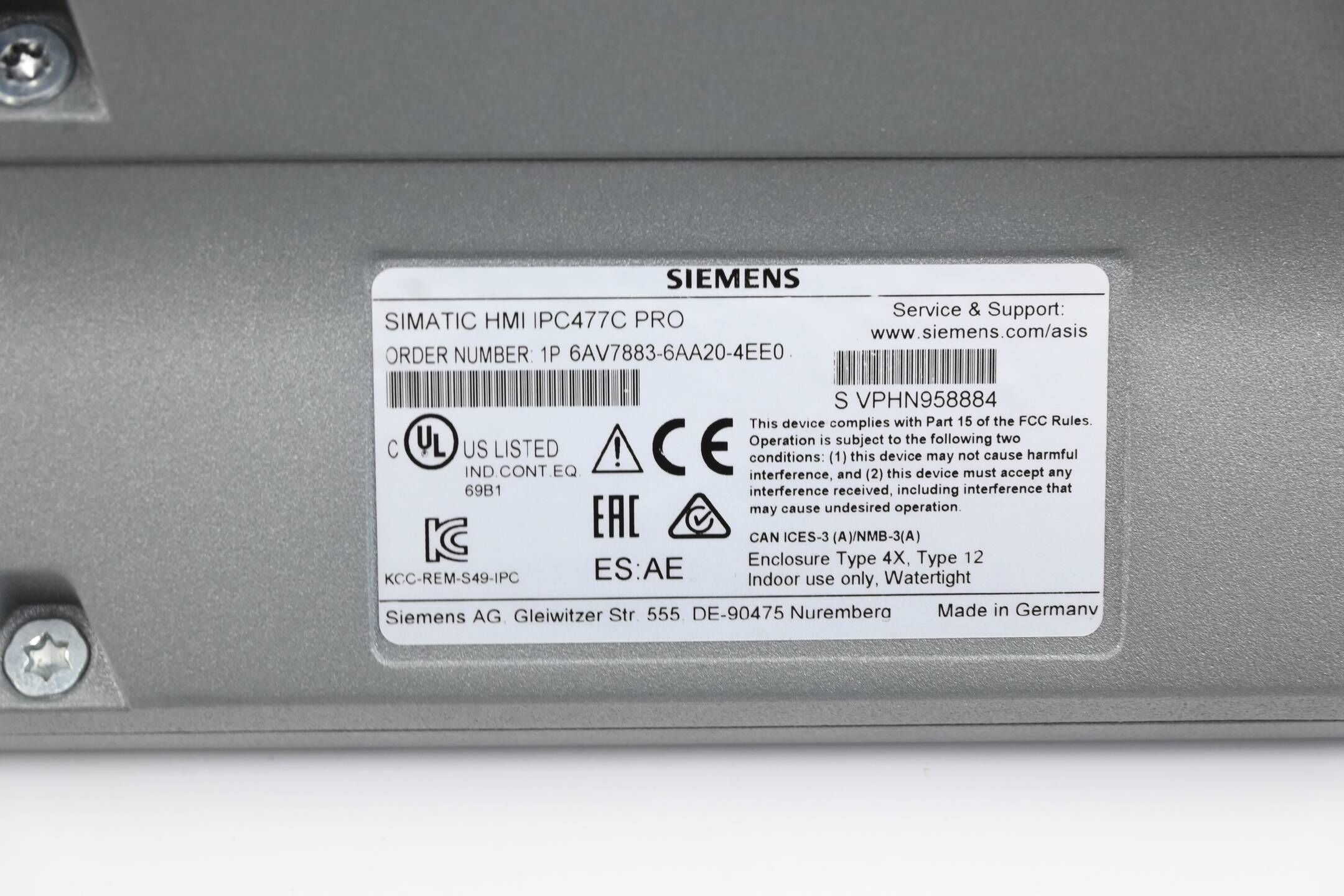 Siemens Simatic HMI IPC477C 6AV7883-6AA20-4EE0 ( 6AV7 883-6AA20-4EE0 ) 