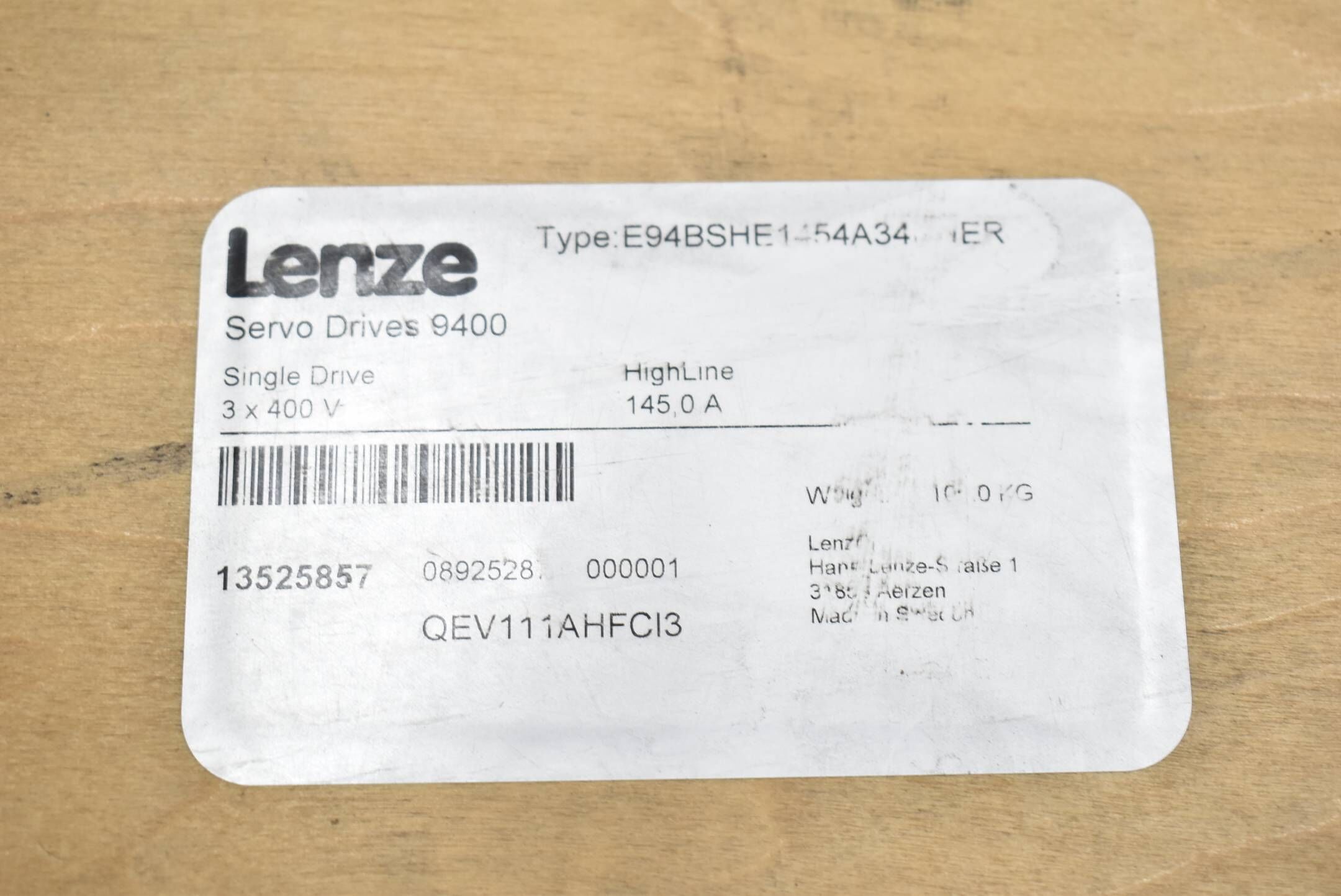 Lenze Servo Drives 9400 Single Drive E94BSHE1454A34NNER ( 13525857 )