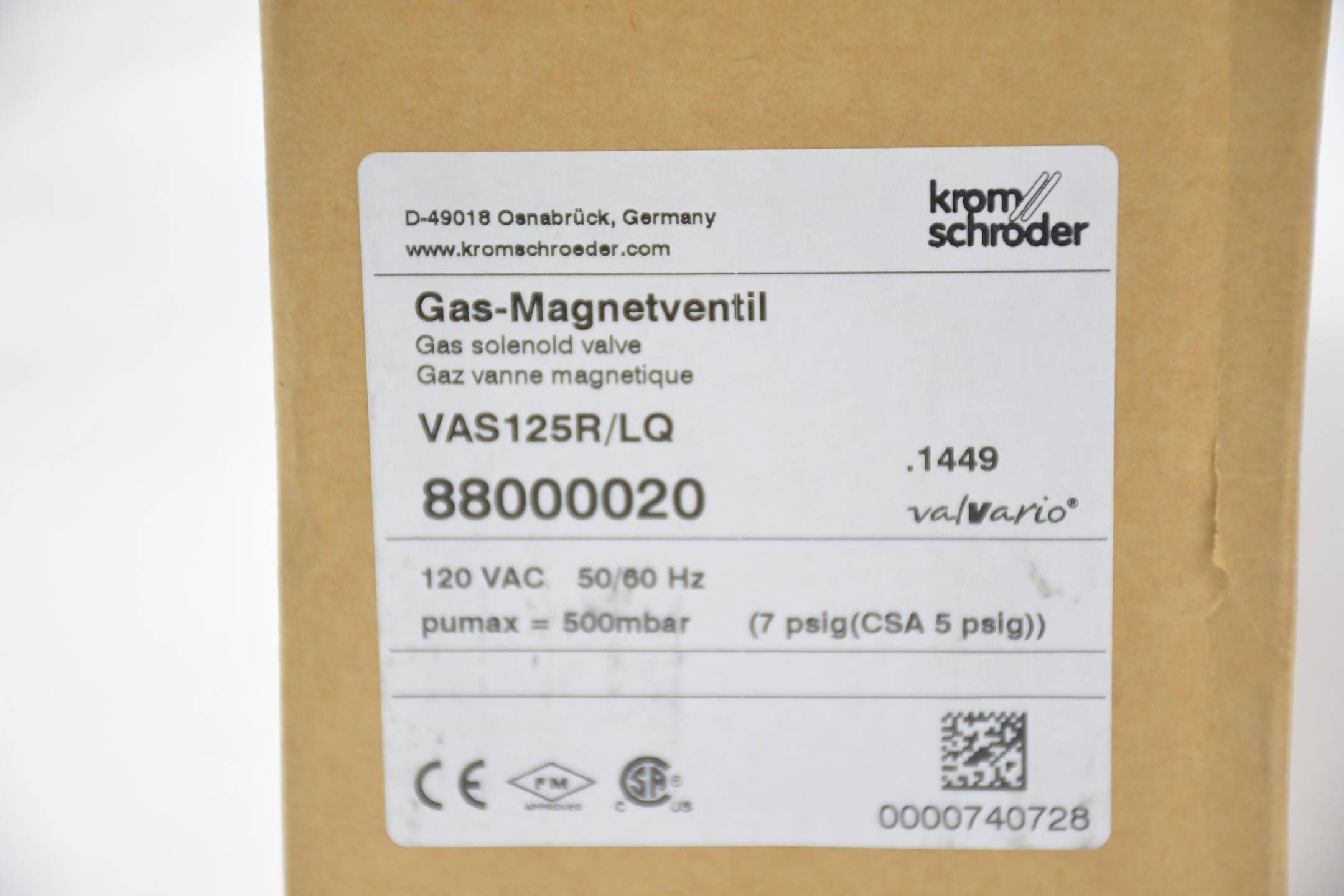 Krom Schröder Gas-Magnetventil VAS125R/LQ ( 88000020 )