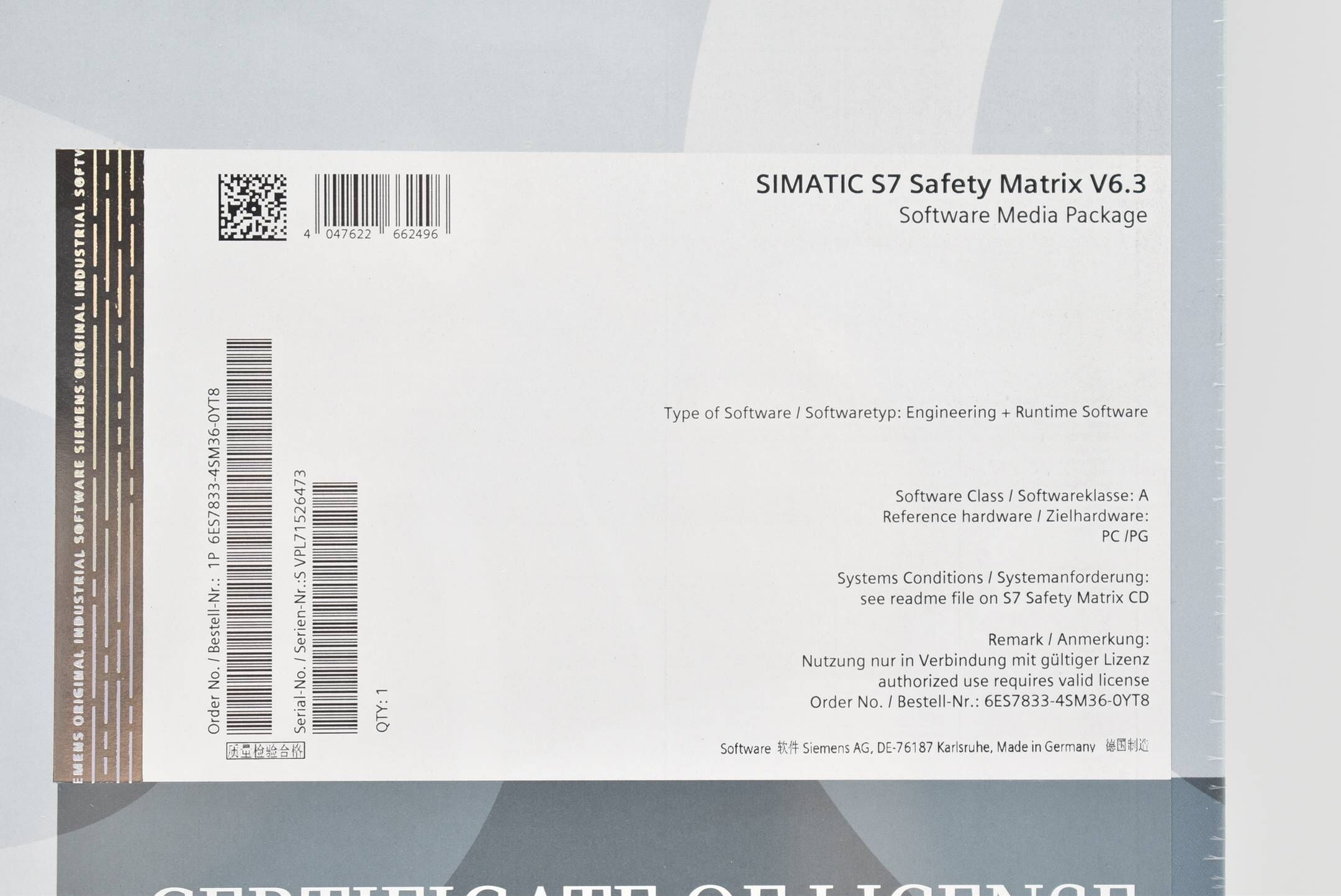 Siemens simatic S7 Safety Matrix Software Media Package 6ES7833-4SM36-0YT8 V6.3