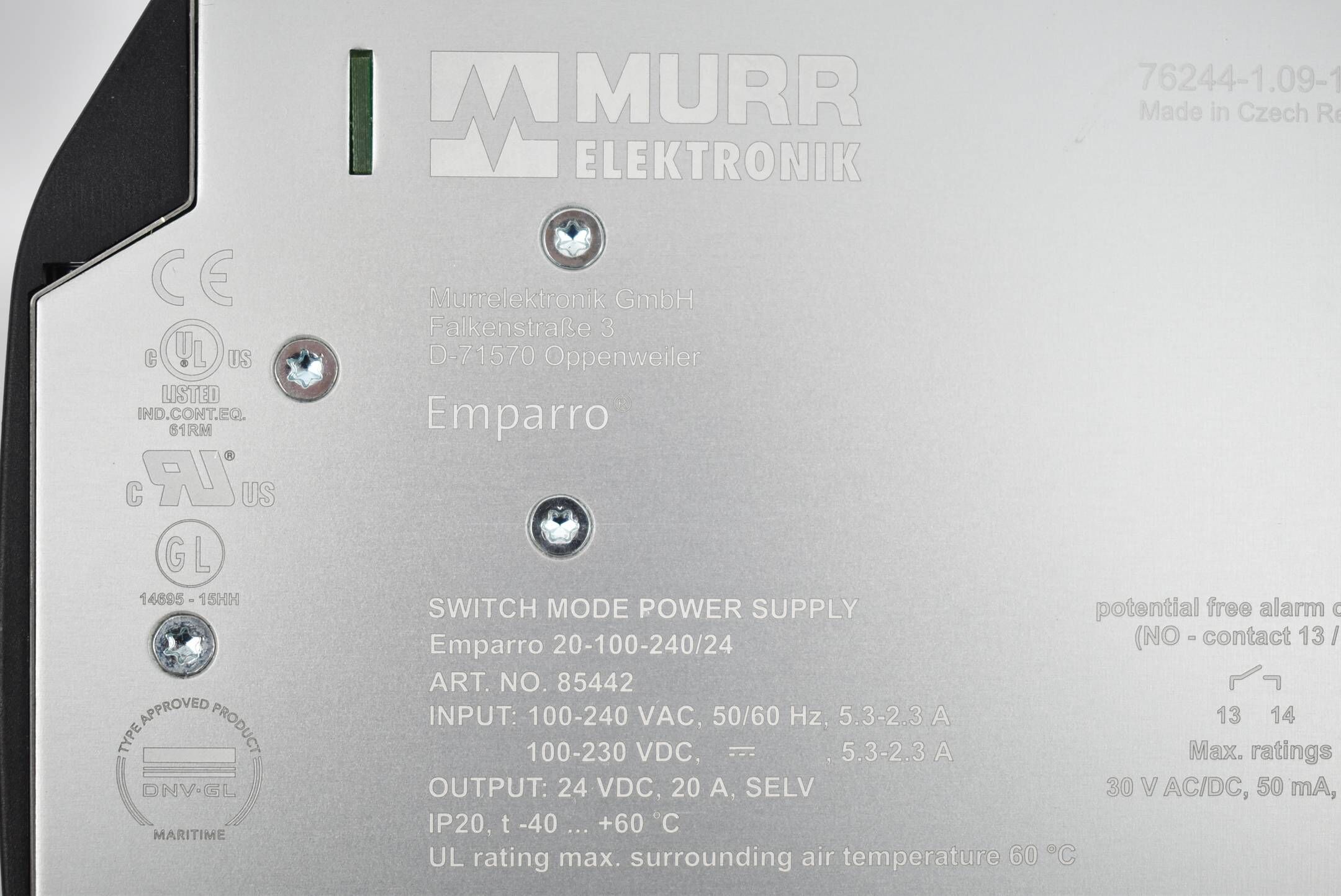Murr Elektronik Emparro Power Supply 20-100-240/24 ( 76244-1.09-1.00 )
