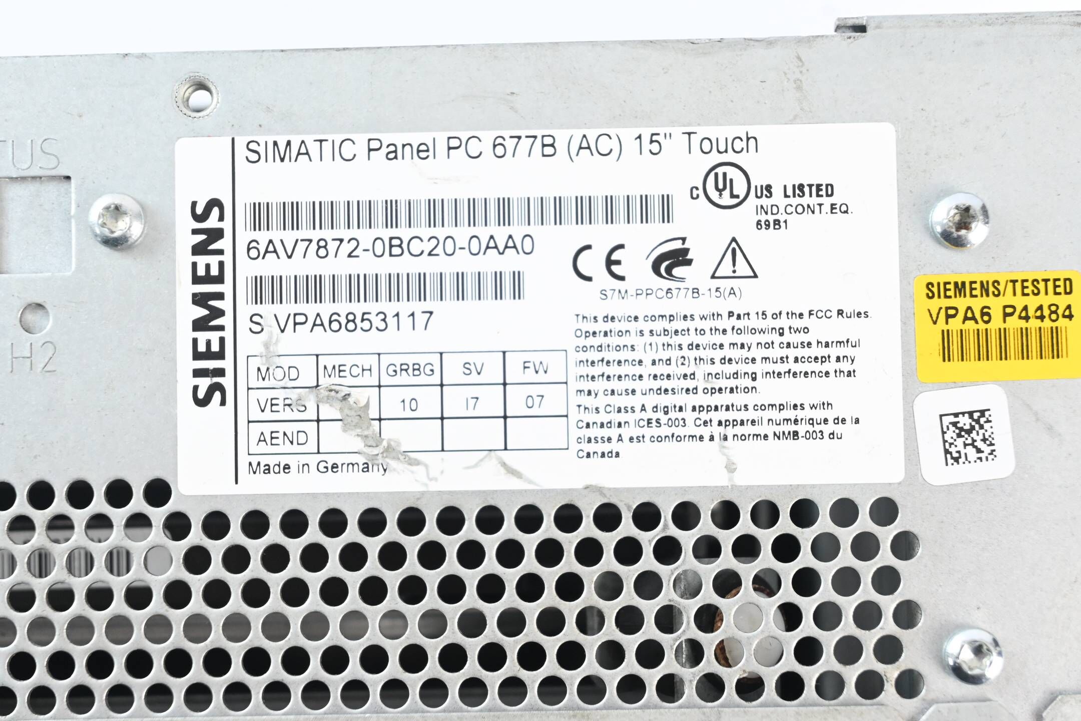Siemens simatic Panel PC 677B AC 6AV7872-0BC20-0AA0 ( 6AV7 872-0BC20-0AA0 ) V.7