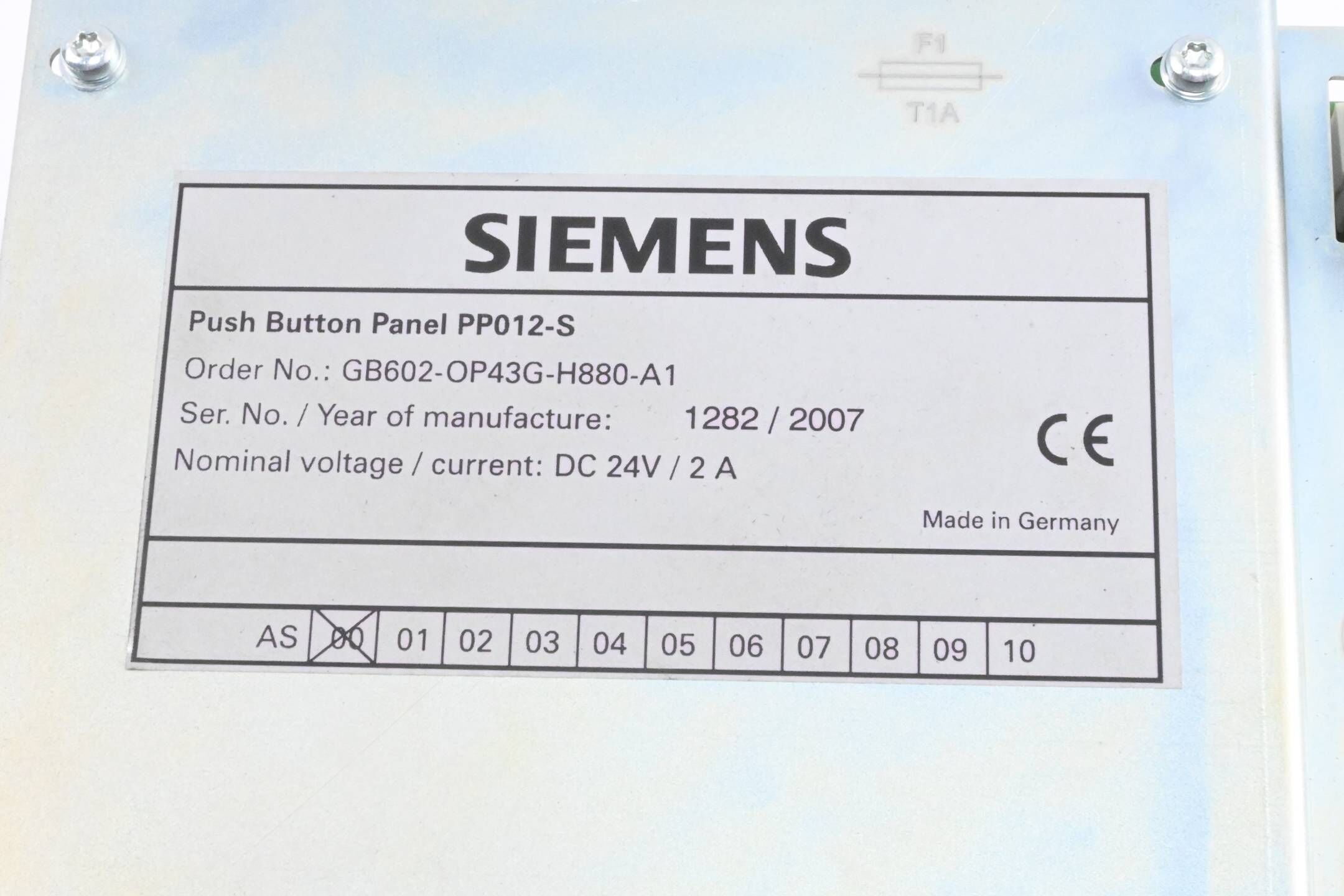 Siemens PP012-S Push Button Panel GB602-OP43G-H880-A1 inkl. Blende BB012H-PLC