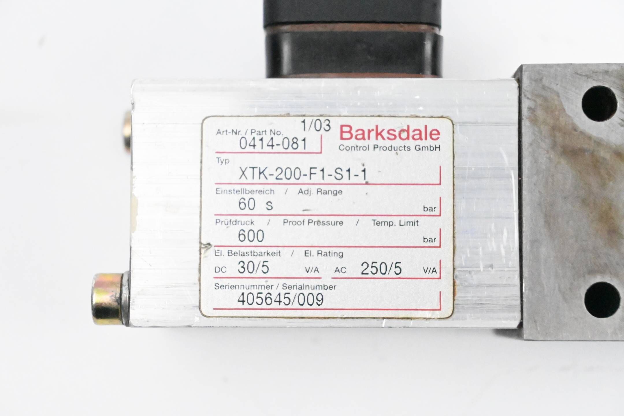 Barksdale Druckschalter XTK-200-F1-S1-1 0414-081
