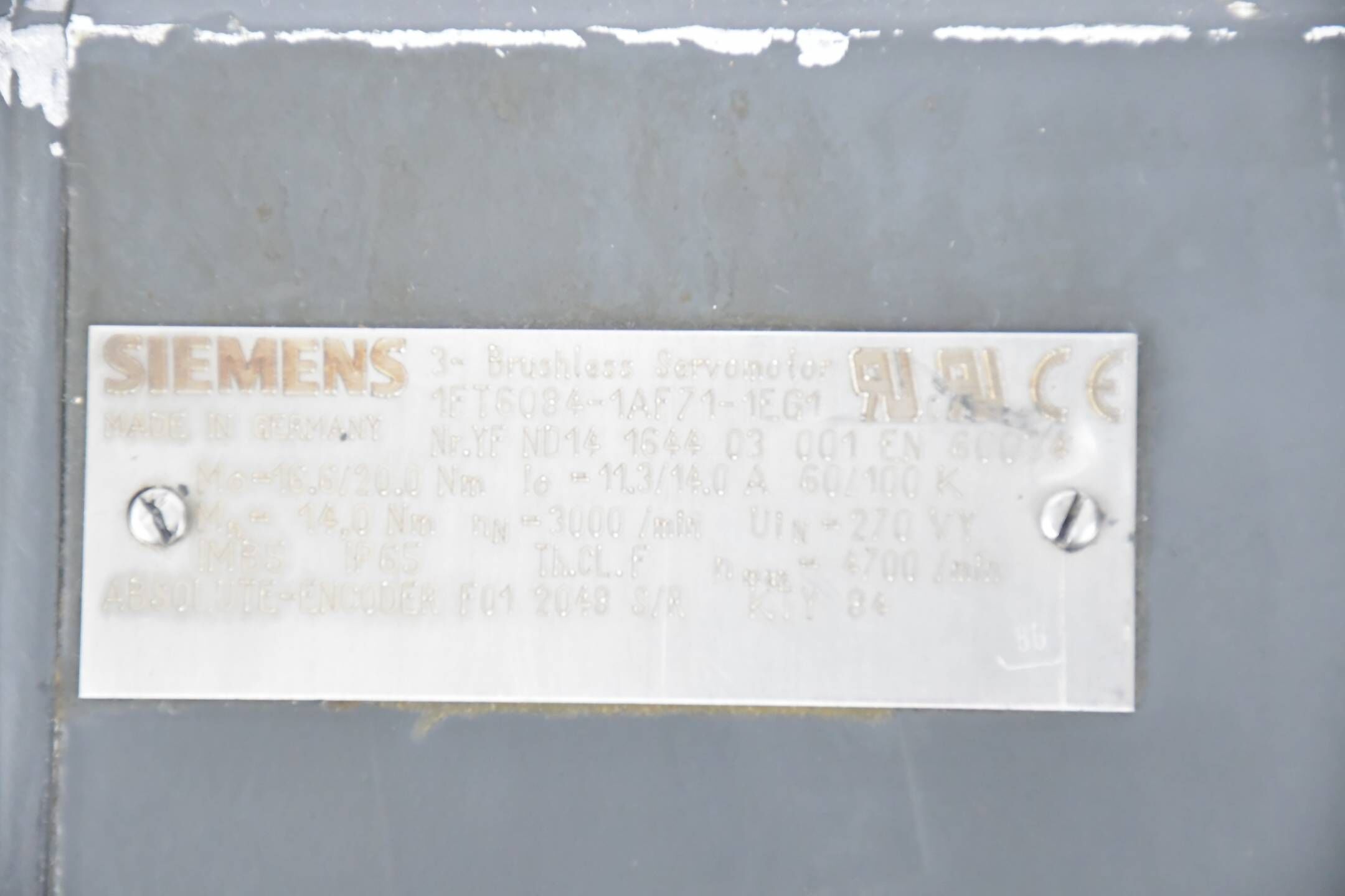 Siemens Brushless Servomotor 1FT6084-1AF71-1EG1 ( 1FT6 084-1AF71-1EG1 )