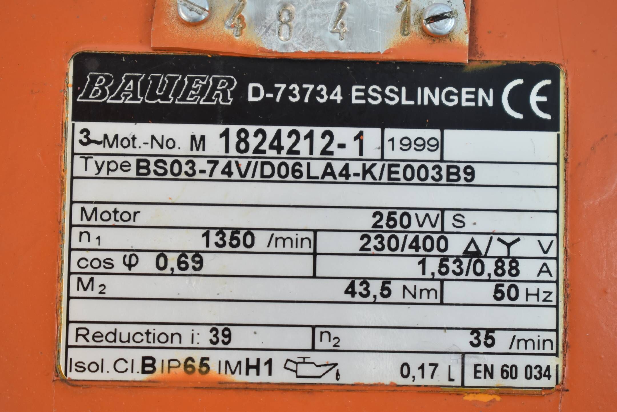 Bauer Getriebemotor BS03-74V/D06LA4-K/E003B9 ( 1824212-1 ) + E 003 B 9