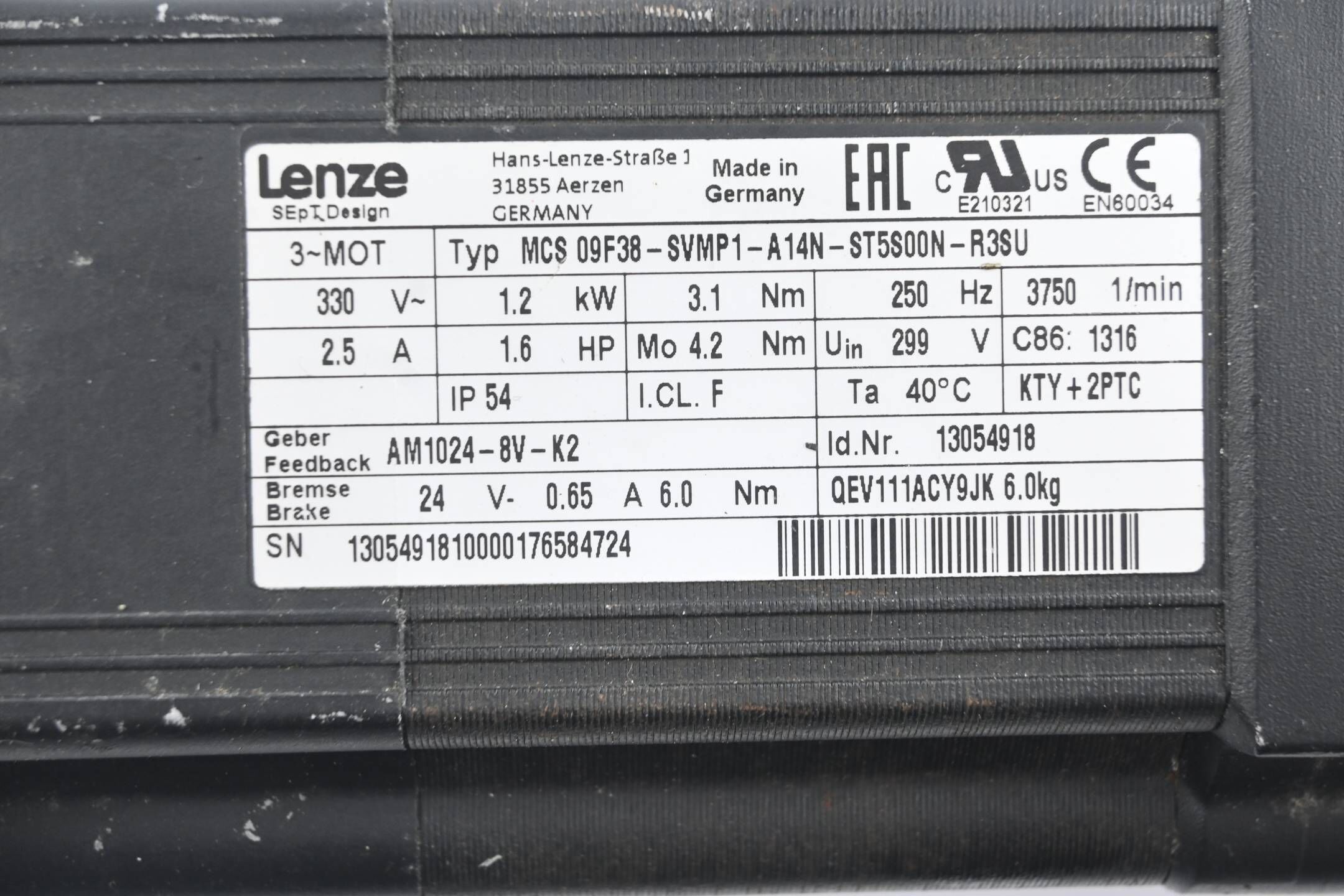 Lenze 3~ Motor MCS 09F38-SVMP1-A14N-ST5S00N-R3SU ( 13054918 )