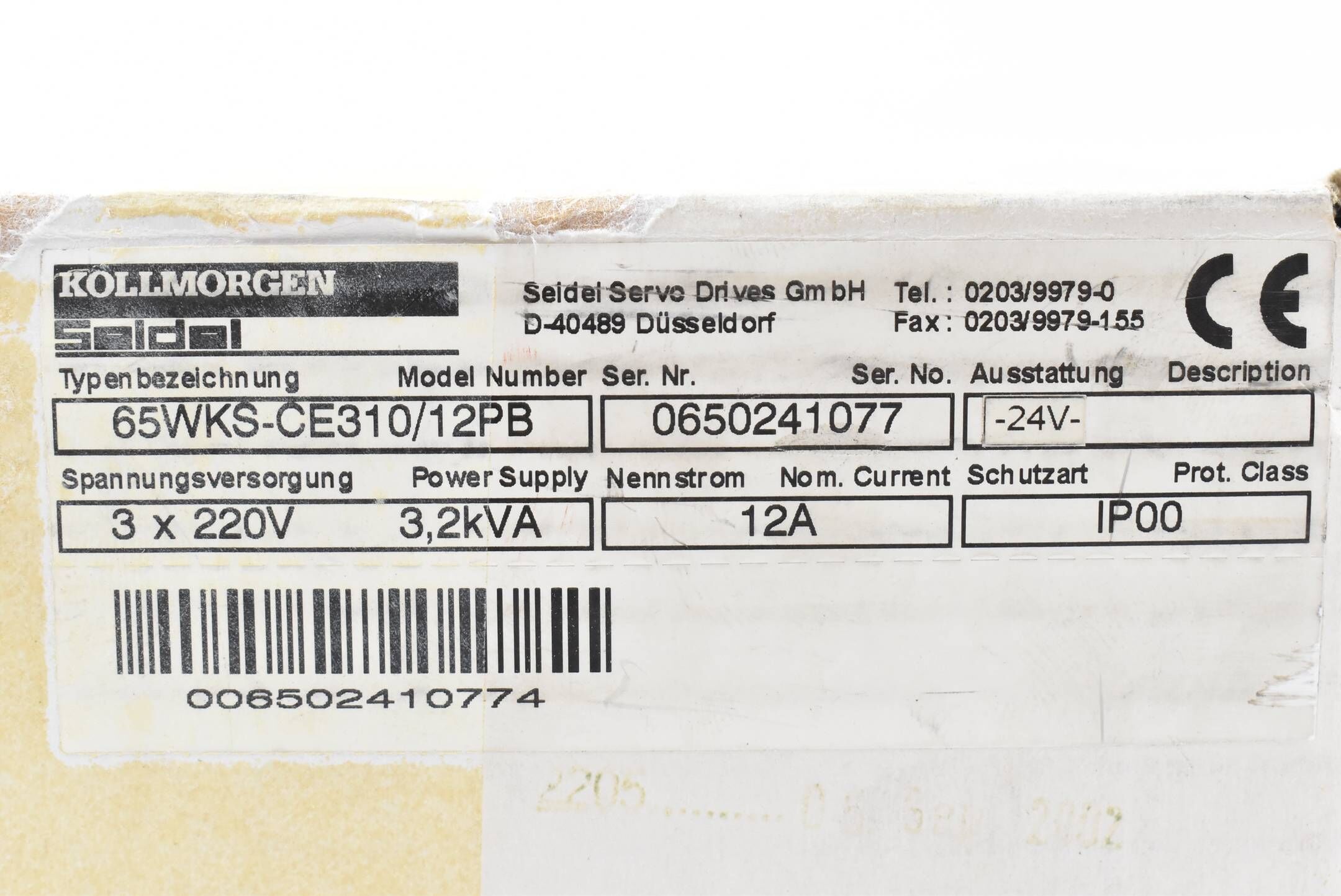 Kollmorgen Seidel Servoantriebsregler 65WKS-CE310/12PB