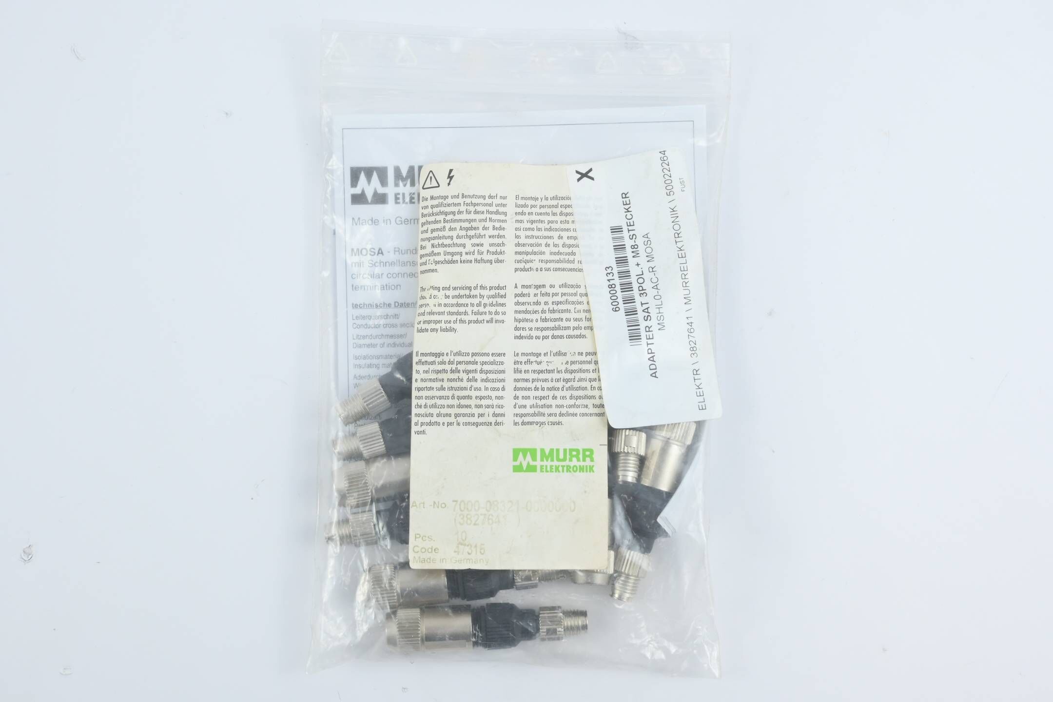 Murr Elektronik 10 Stück Adapter SAT 3Pol. + M8 Stecker ( 7000-08321-0000000 )