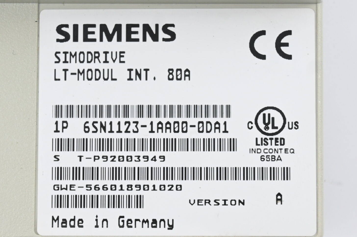 Siemens Simodrive Frontcover für 6SN1123-1AA00-0DA1