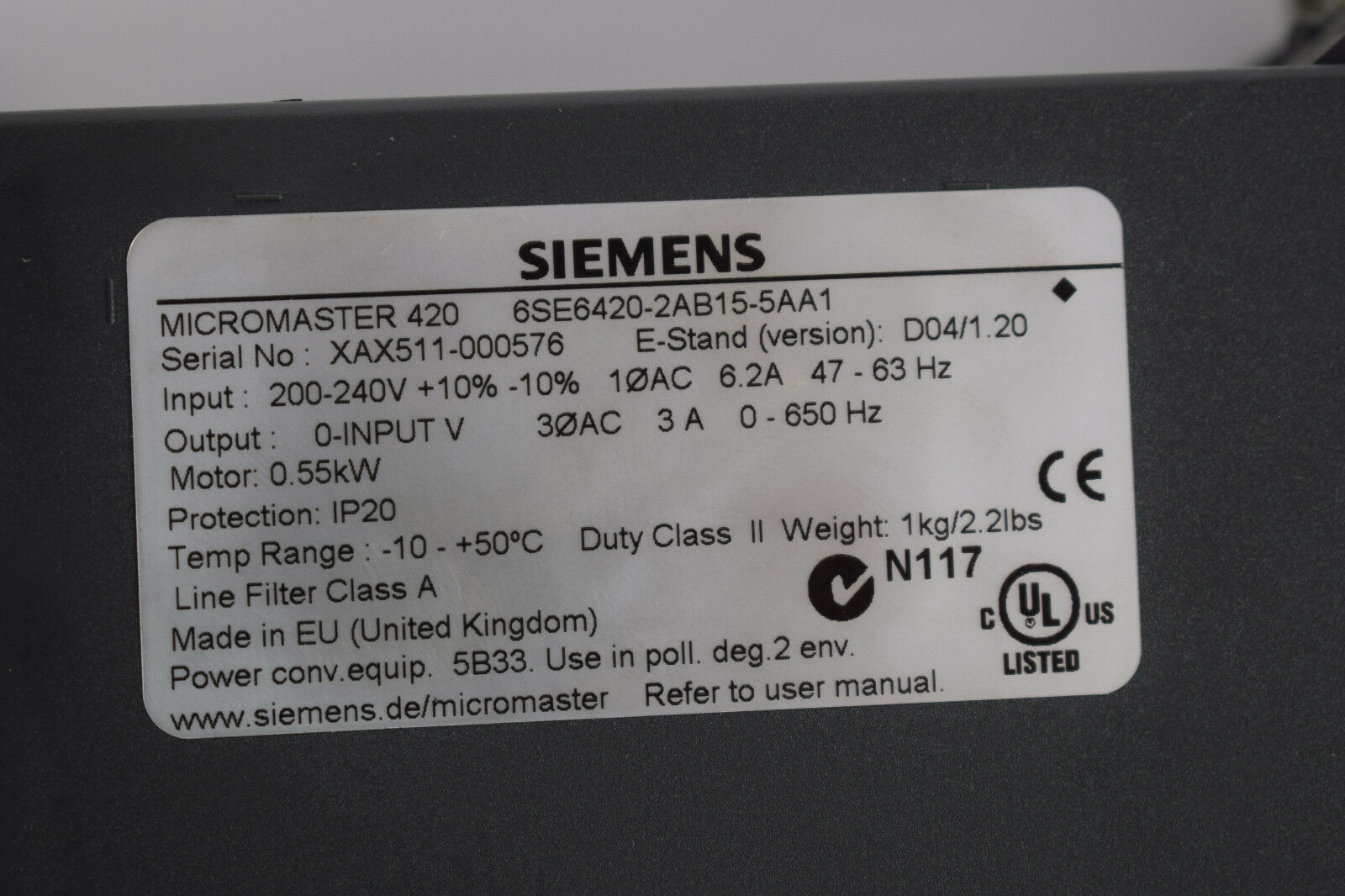 Siemens Micromaster 420 6SE6420-2AB15-5AA1 ( 6SE6 420-2AB15-5AA1 )