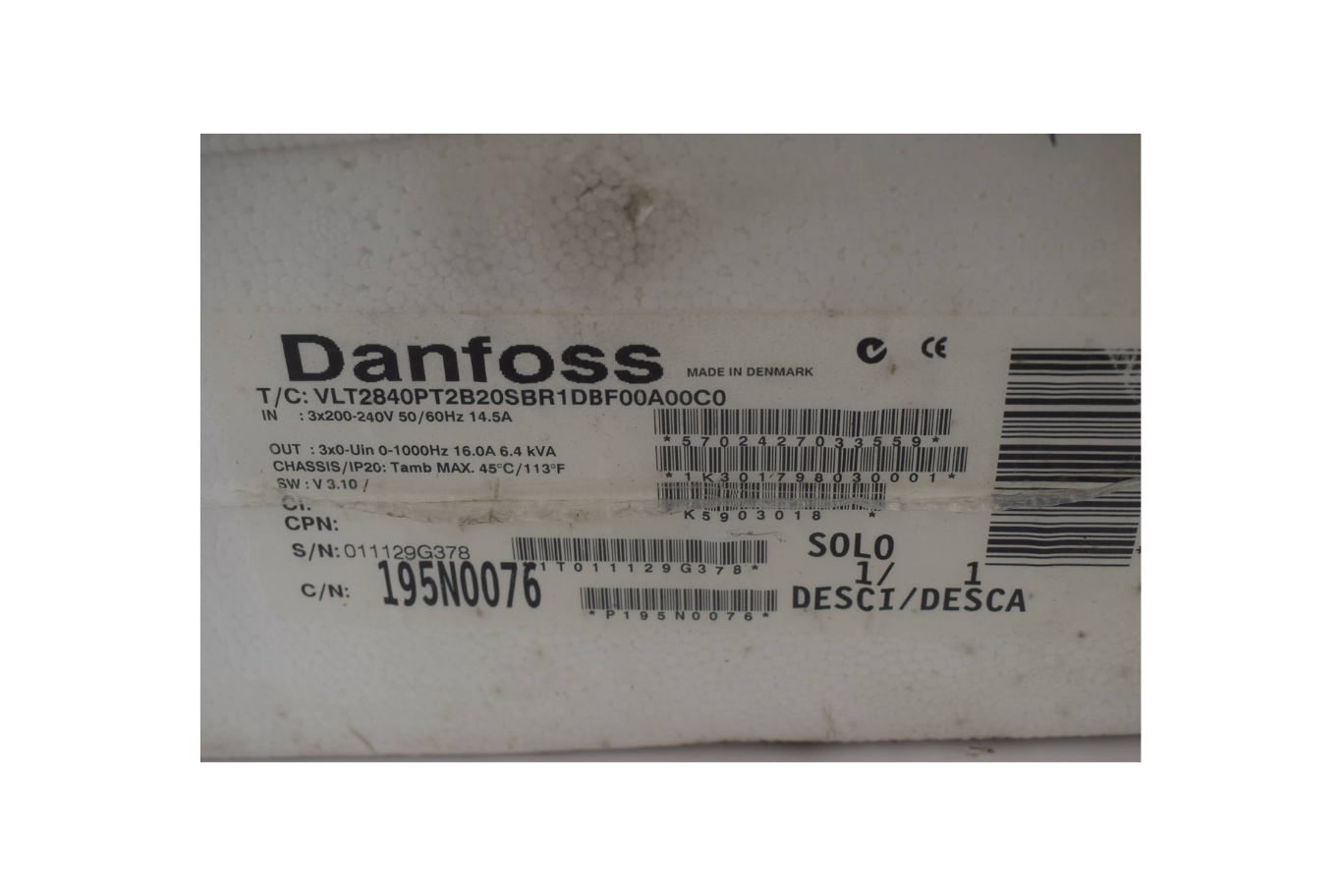 Danfoss VLT 5000 Frequenzumrichter VLT2840PT2B20SBR1DBF00A00C0 195N0076
