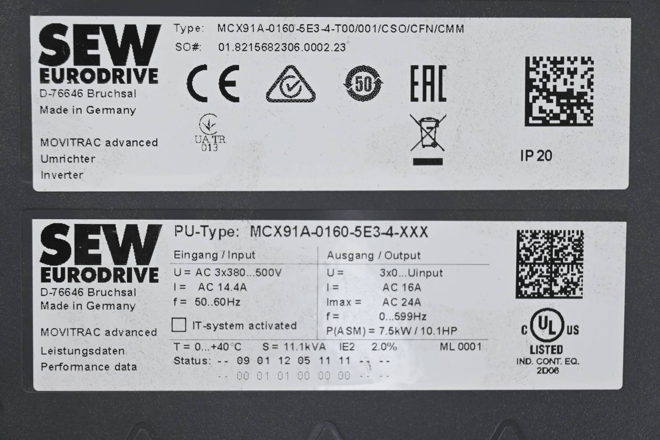 SEW-Eurodrive Movitrac Umrichter MCX91A-0160-5E3-4-T00/001/CSO/CFN/CM M