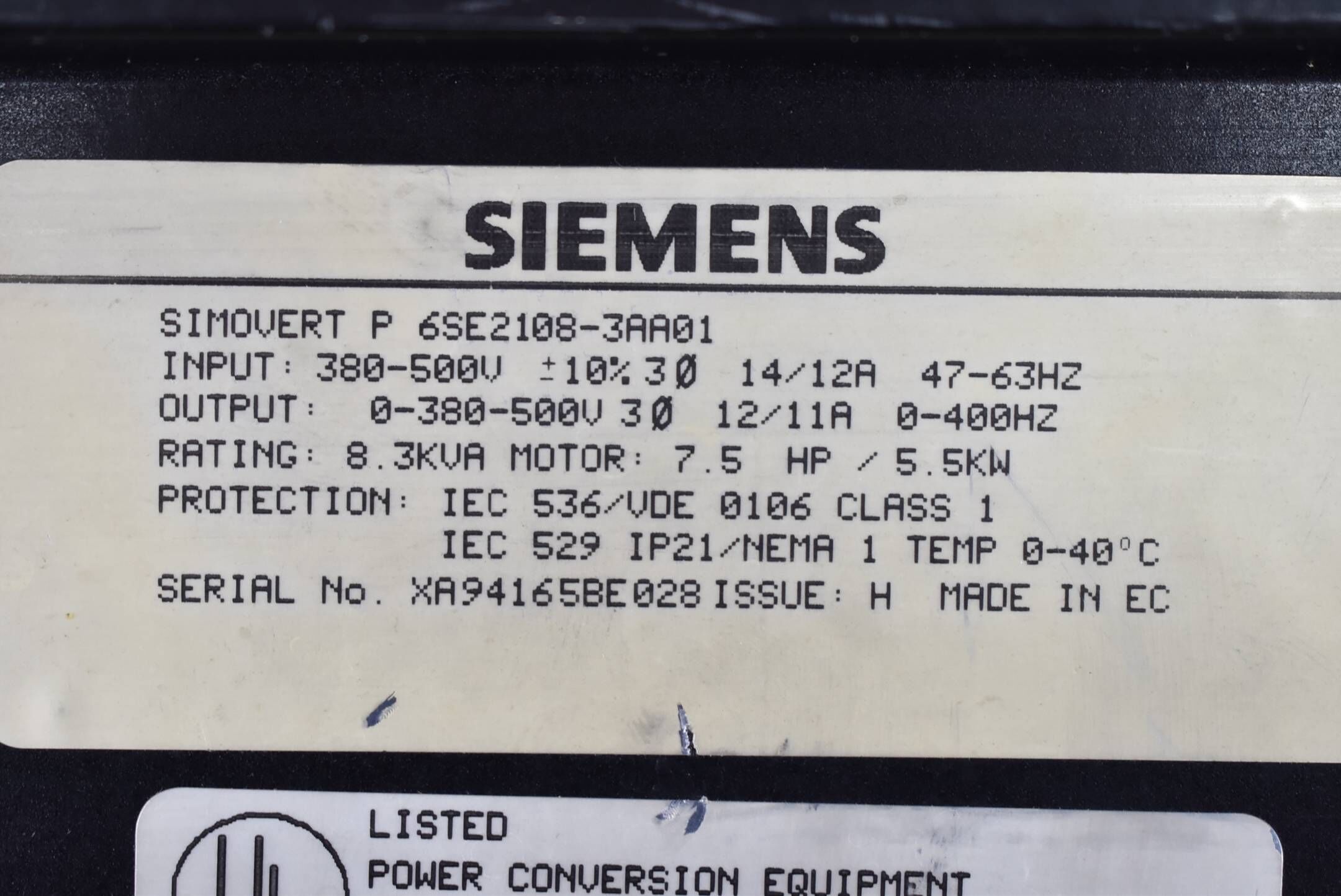 Siemens simovert P 6SE2 108-3AA01 ( 6SE2108-3AA01 ) 8,3KVA 5,5KW