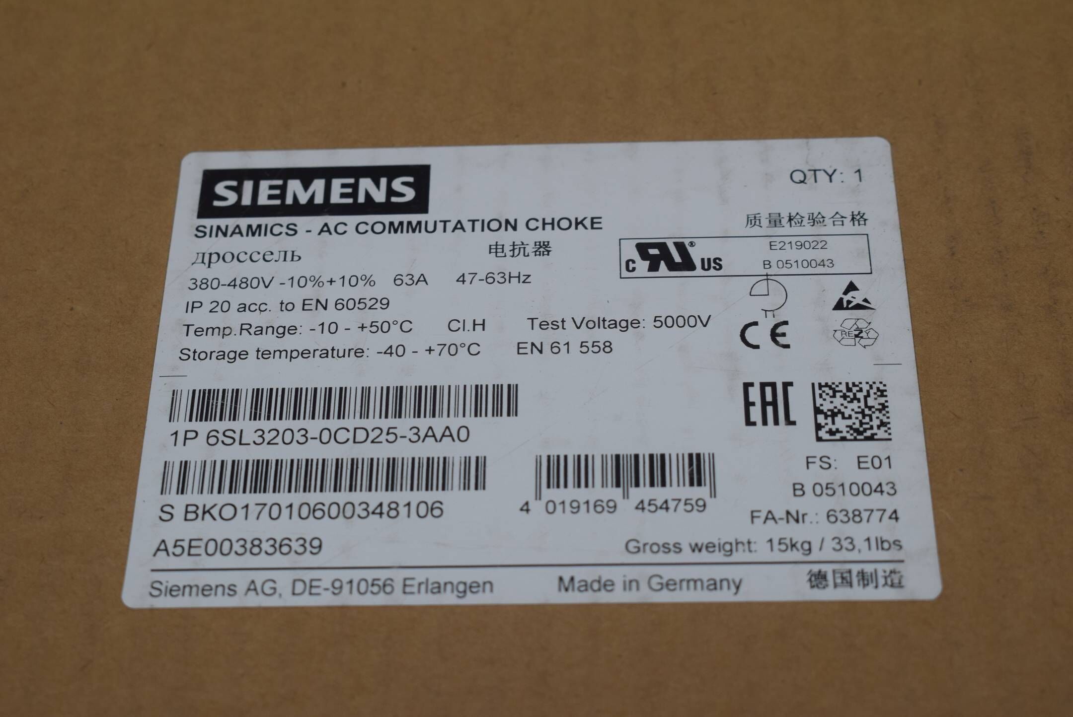 Siemens sinamics 6SL3203-0CD25-3AA0 ( 6SL3 203-0CD25-3AA0 ) FS: E01