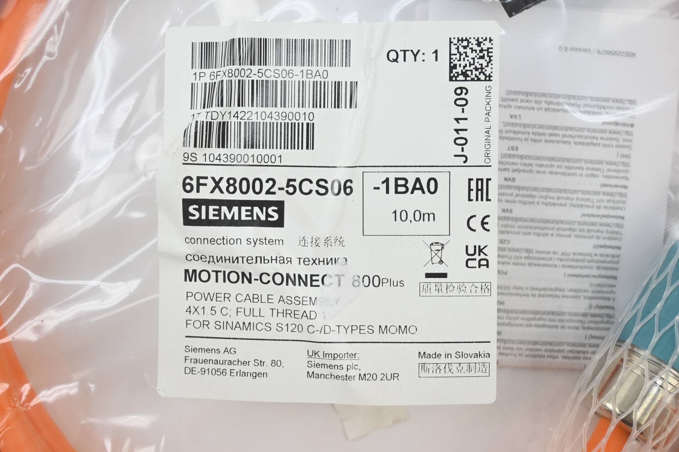 Siemens Leistungsleitung 6FX8002-5CS06-1BA0 ( 6FX8 002-5CS06-1BA0 ) 10m
