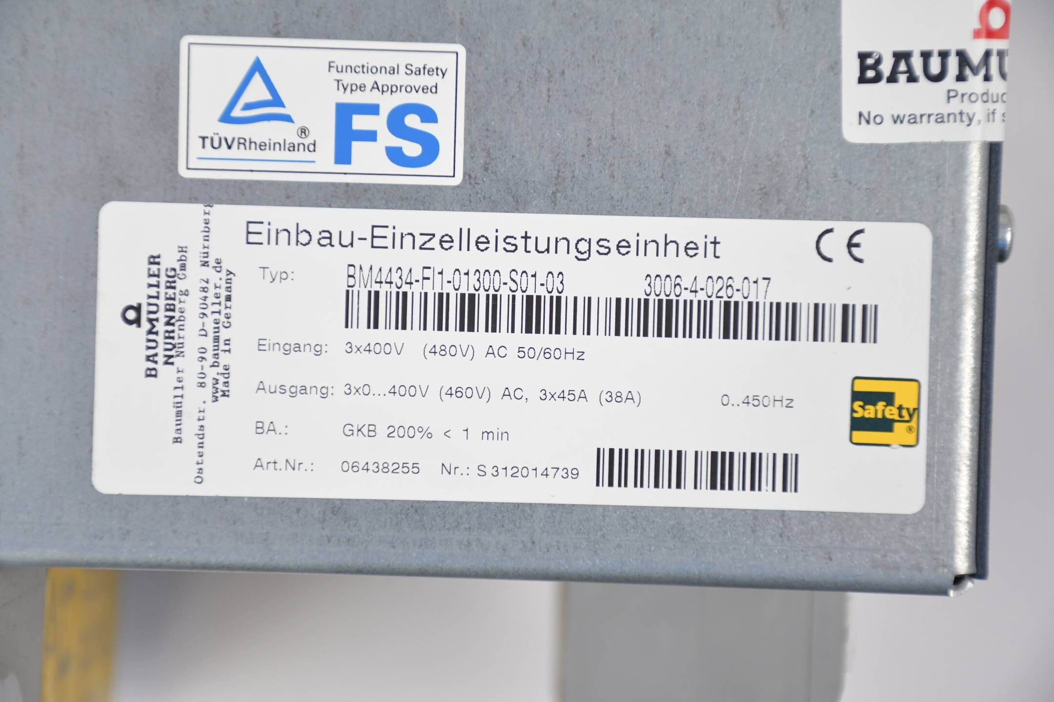 Baumüller Einbau-Einzelleistungseinheit BM4434-FI1-01300-S01-03 / 3006-4-026-017
