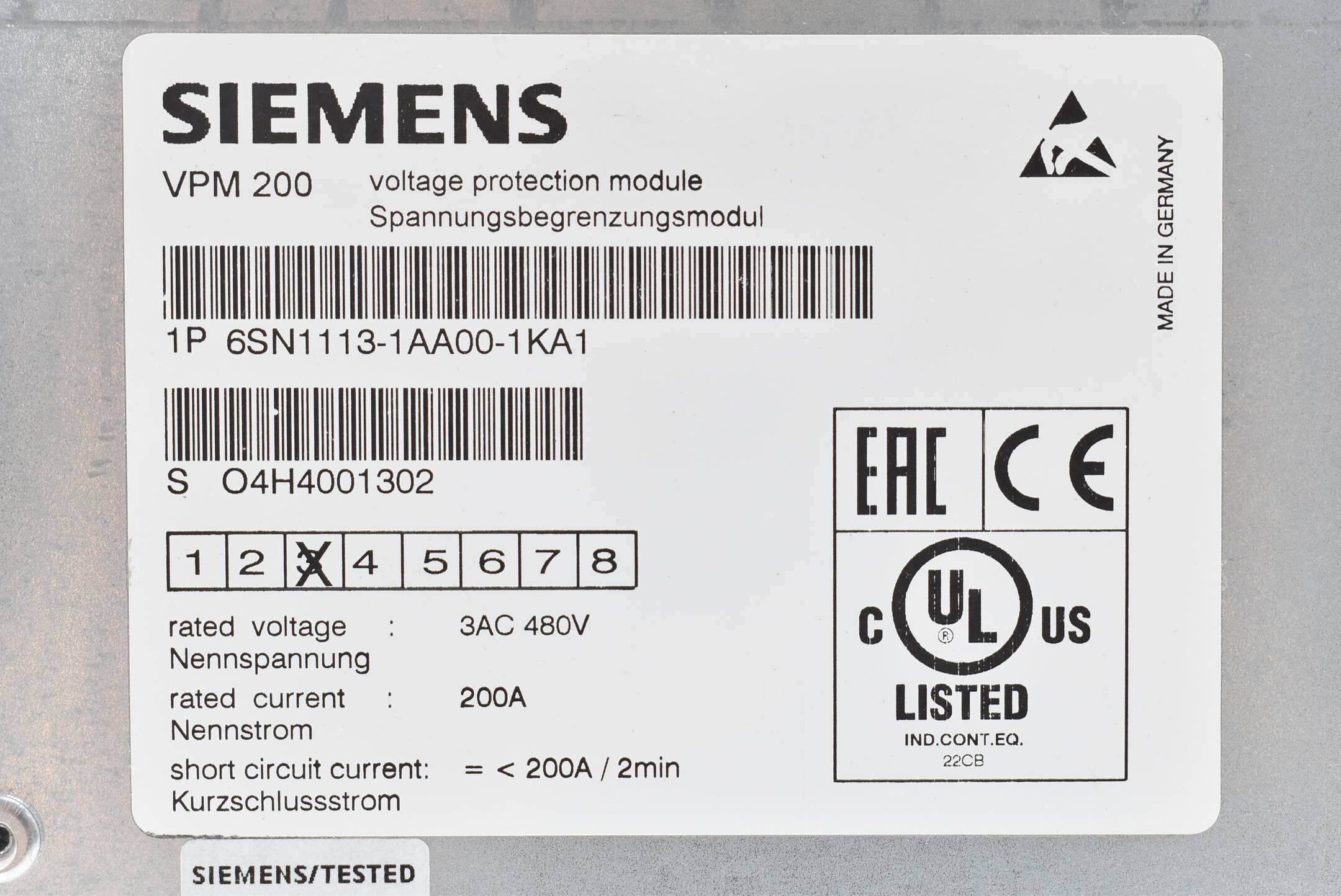 Siemens simodrive VPM 200 6SN1 113-1AA00-1KA1 ( 6SN1113-1AA00-1KA1 ) E.3
