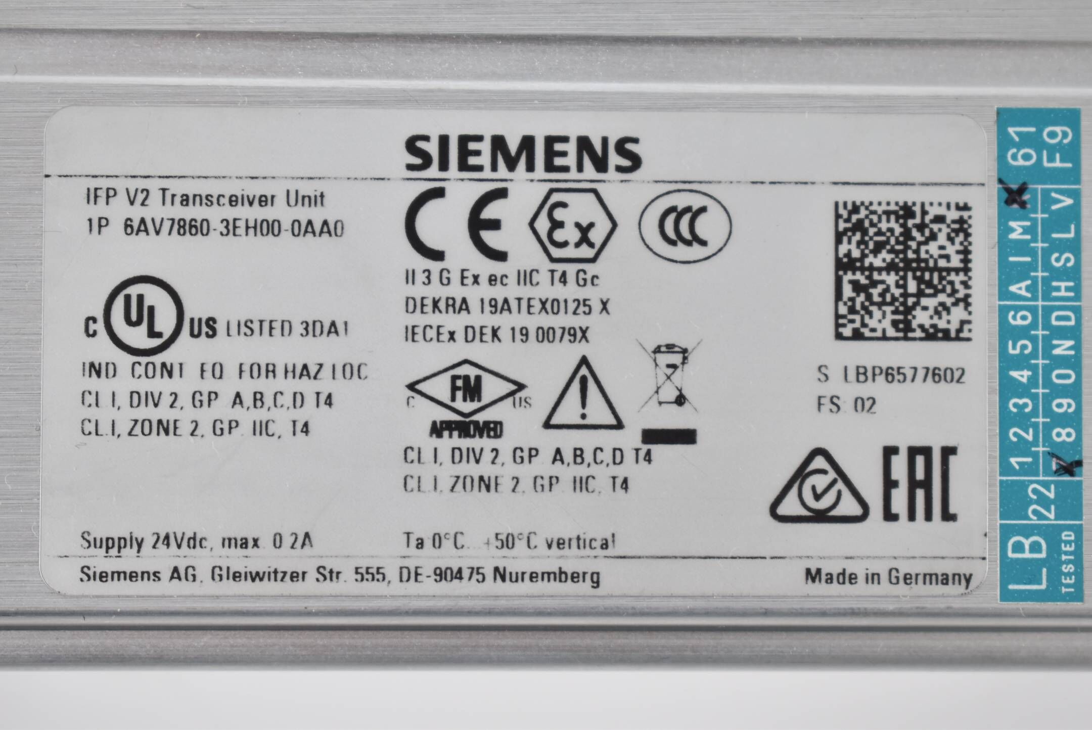 Siemens Simatic V2 Transceiver Unit 6AV7860-3EH00-0AA0 ( 6AV7 860-3EH00-0AA0 )