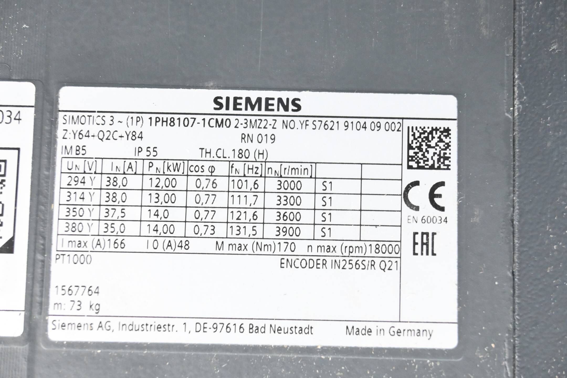 Siemens Simotics M Asynchronmotor 1PH8107-1CM02-3MZ2-Z ( 1PH8 107-1CM02-3MZ2-Z )