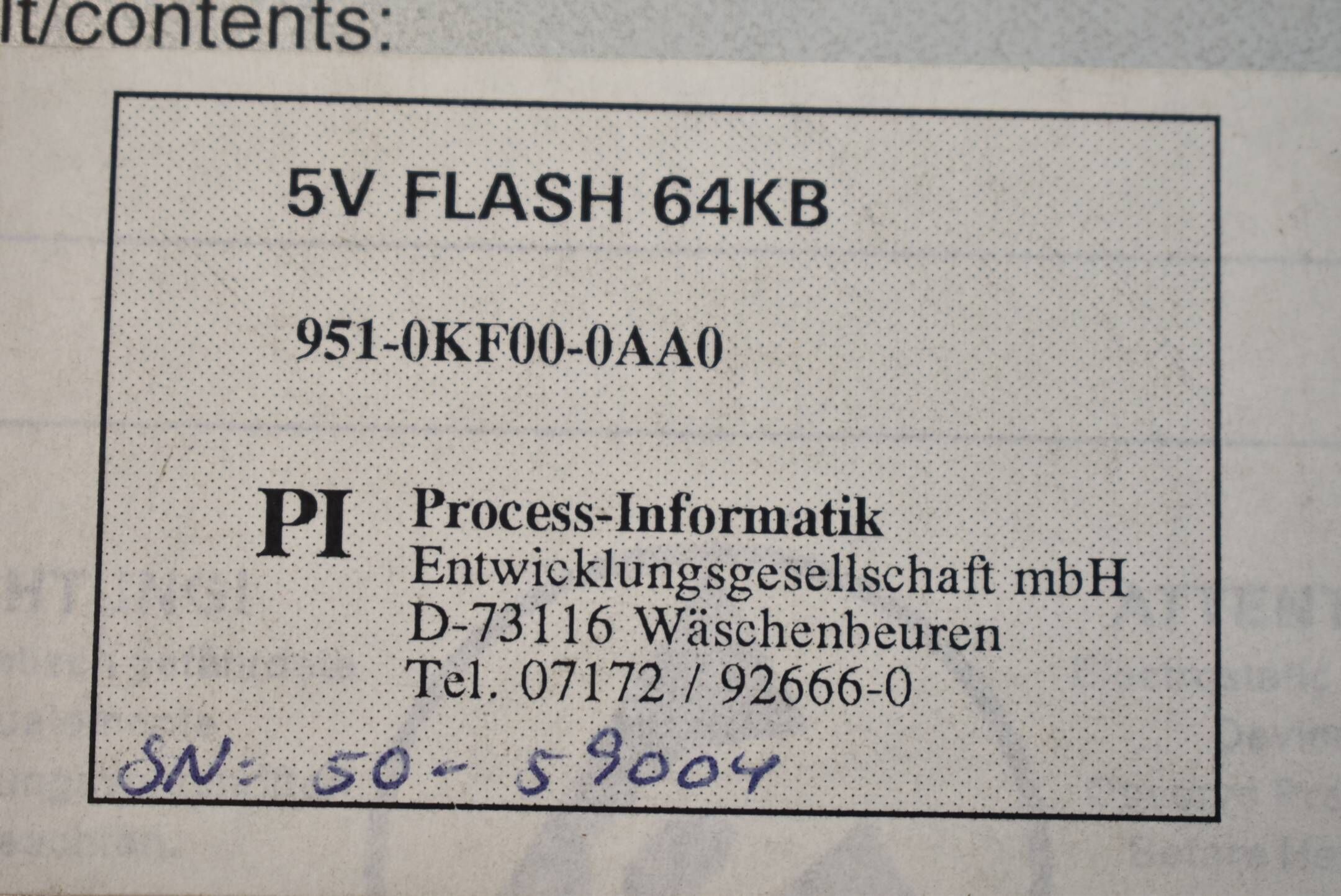 Process-Informatik Strata-Shield ENV 5V Flash 64kB Memory Card 951-0KF00-0AA0