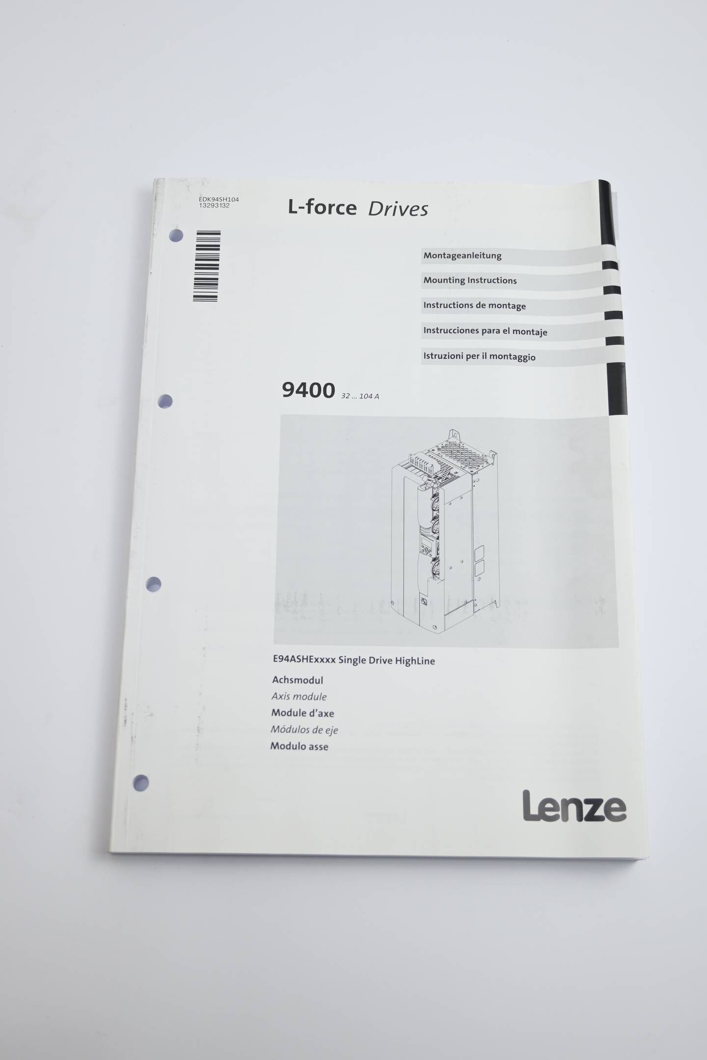 Lenze Servo Drives 9400 Singe Drive E94ASHE0474 ( HW: 2F SW: 01.1808 )