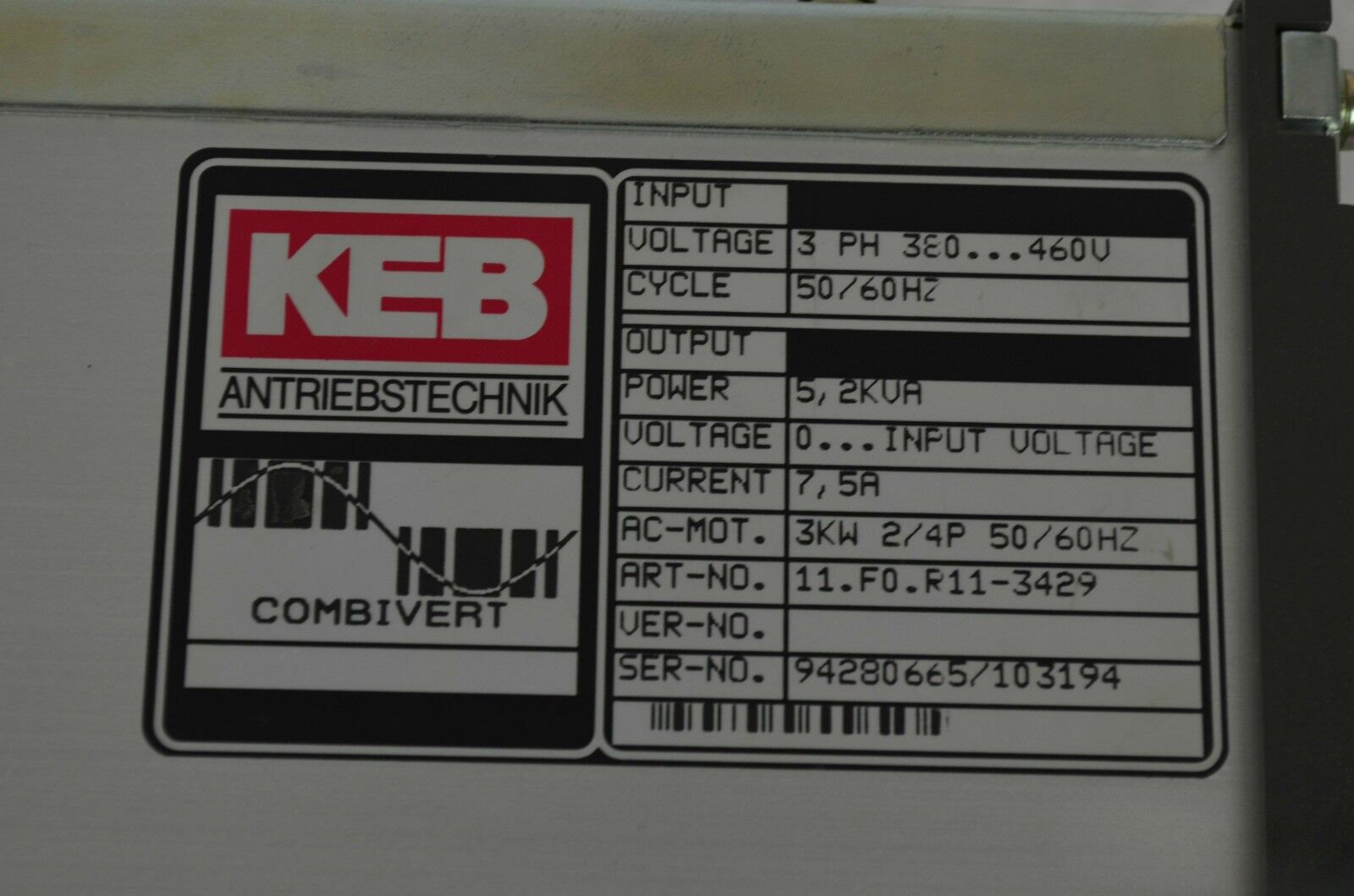KEB Frequenzumrichter 11.F0.R11-3429 5,2 kVA