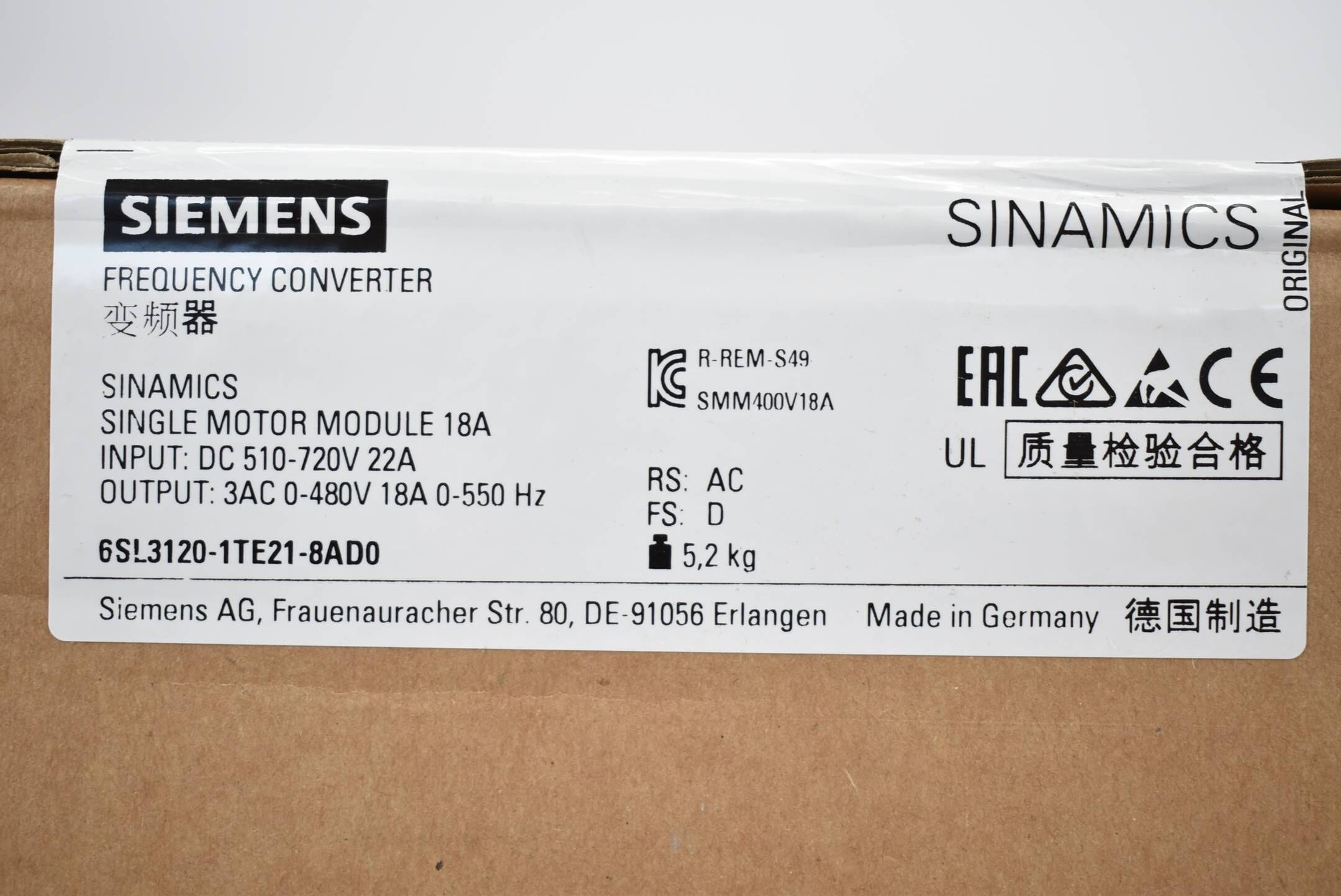 Siemens Sinamics S120 6SL3120-1TE21-8AD0 ( 6SL3 120-1TE21-8AD0 ) D