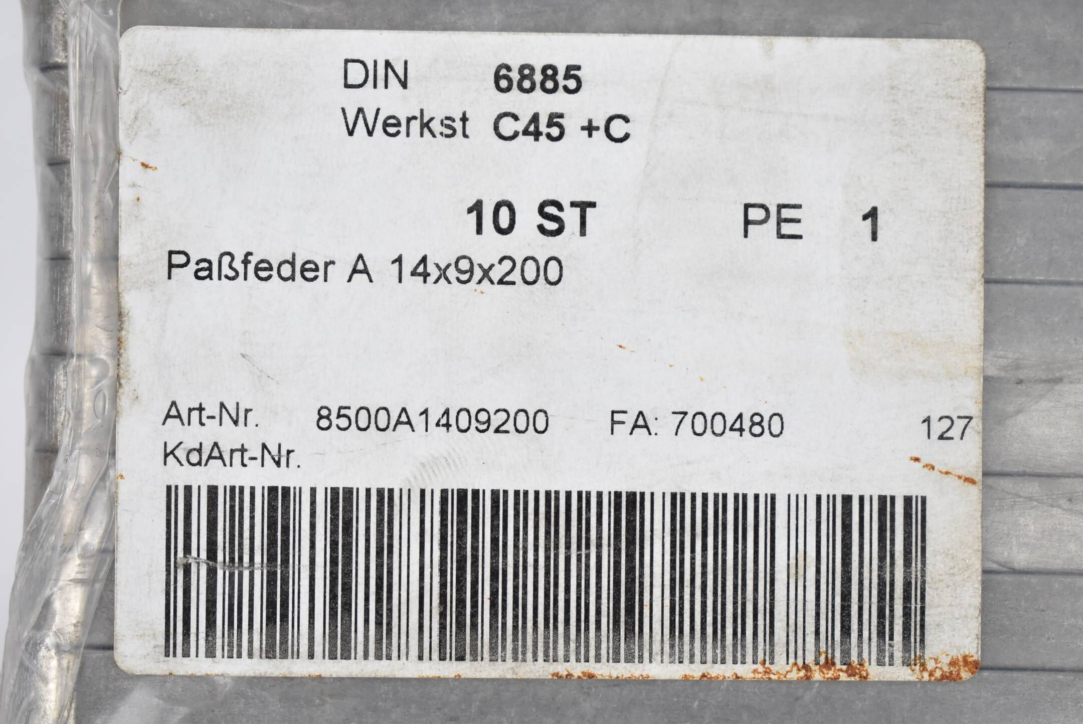 Passfedern DIN 6885 8500A1409200 ( A14x9x200 ) VE 10 Stück