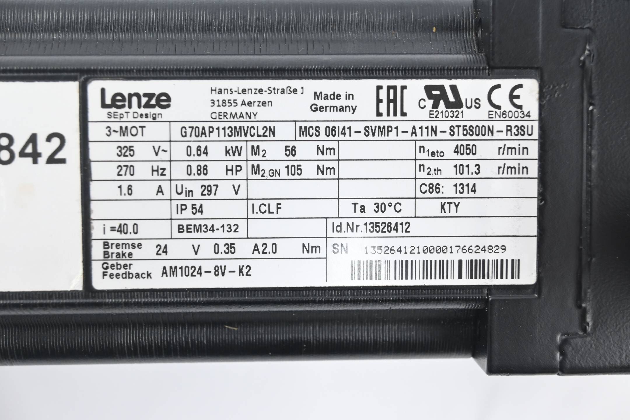 Lenze Getriebemotor MCS 06I41-SVMP1-A11N-ST5S00N-R3SU ( G70AP113MVCL2N )