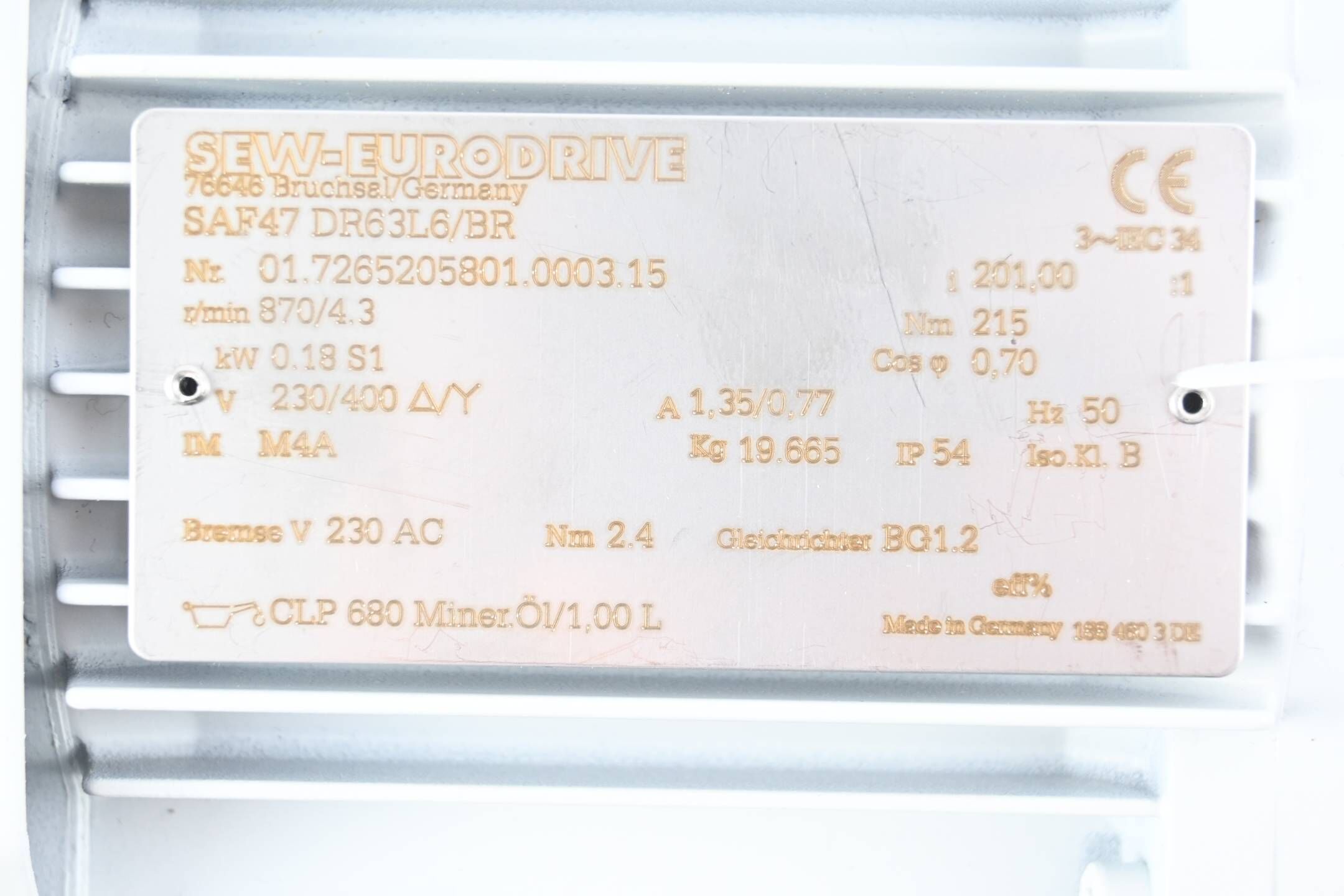 SEW Eurodrive Getriebemotor SAF47 DR63L6/BR