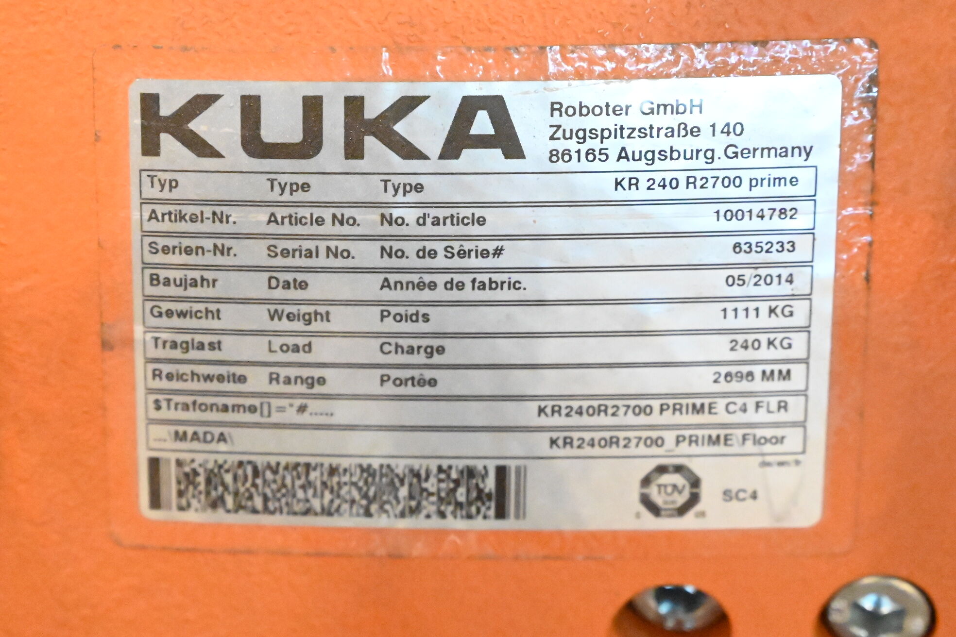Kuka Industrieroboter KR240 R2700 Prime inkl. Schaltschrank KRC4 + 00-168-334