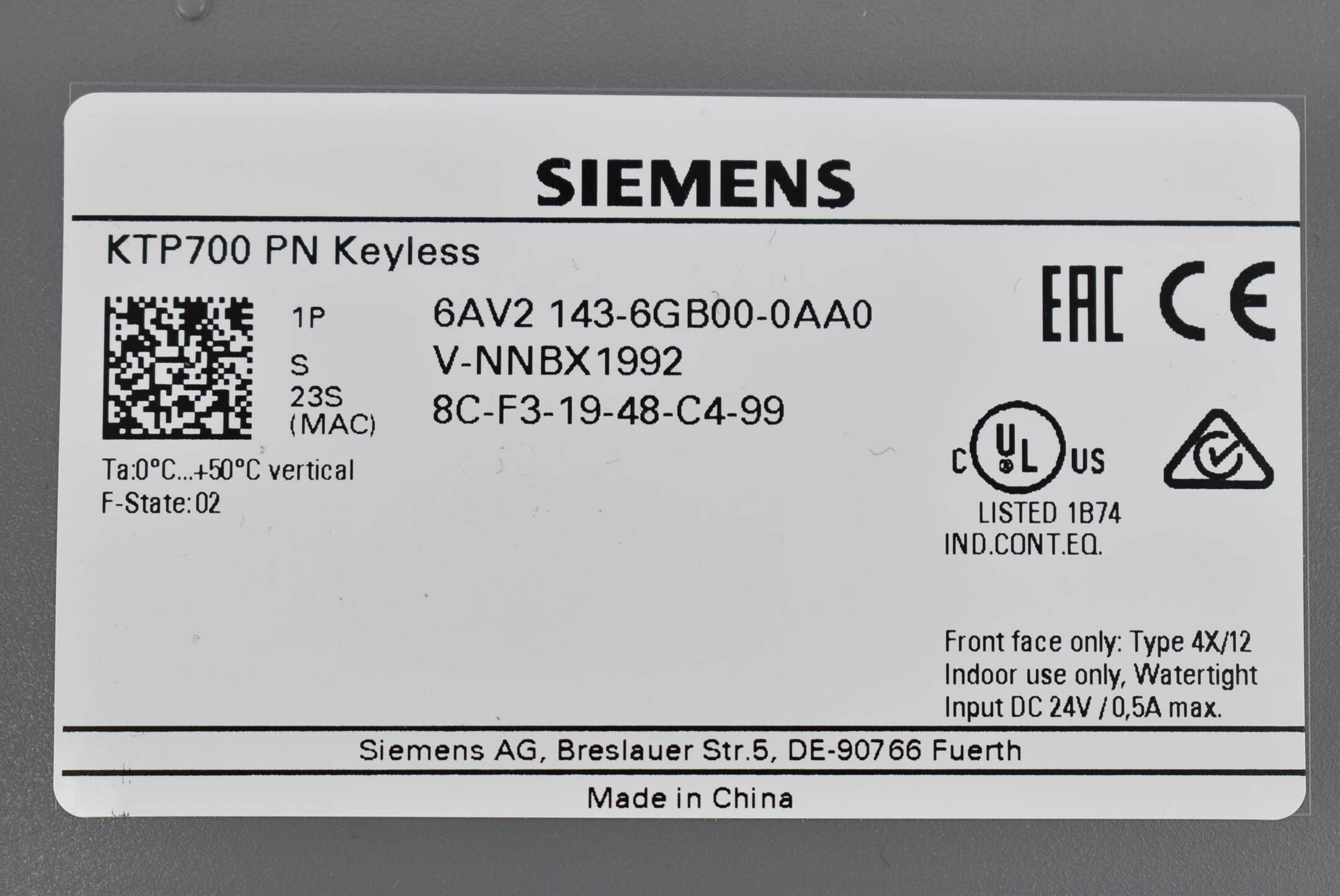 Siemens simatic HMI TP700 6AV2 143-6GB00-0AA0 ( 6AV2143-6GB00-0AA0 ) E2