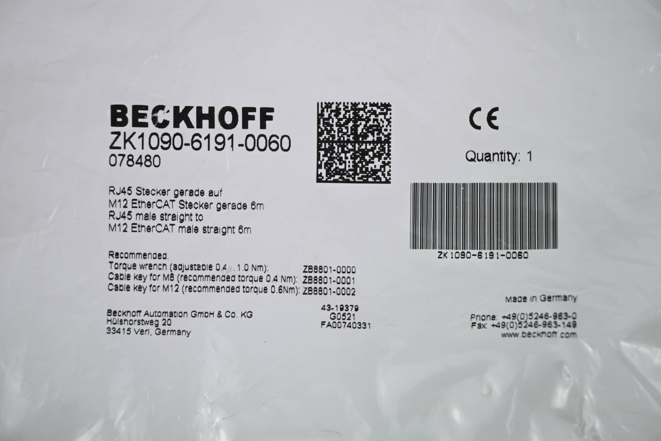 Beckhoff EtherCAT-Leitung ZK1090-6191-0060 ( 6,0m )