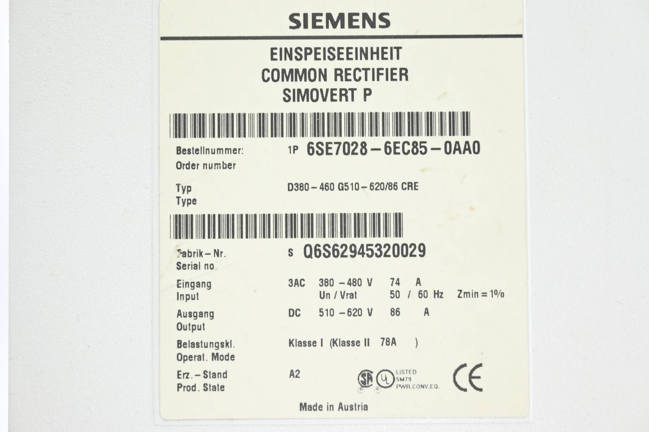 Siemens Simovert P Einspeiseeinheit 6SE7028-6EC85-0AA0 ( 6SE7 028-6EC85-0AA0 )