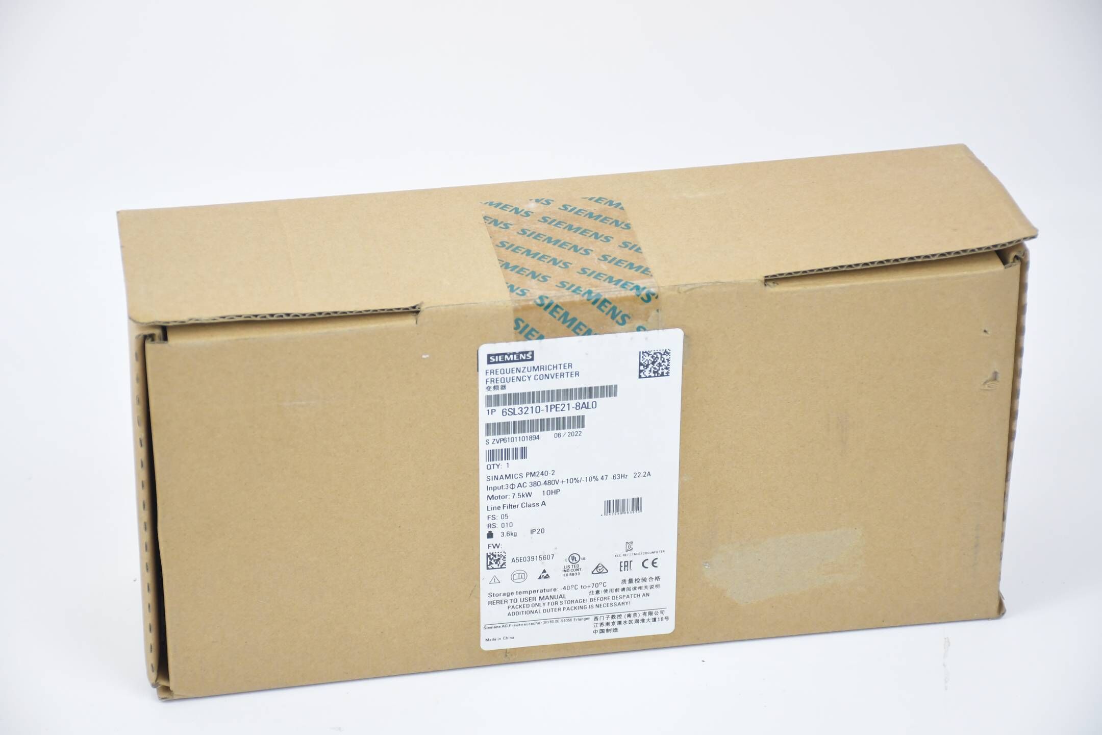 Siemens Sinamics PM240-2 6SL3210-1PE21-8AL0 ( 6SL3 210-1PE21-8AL0 ) E5