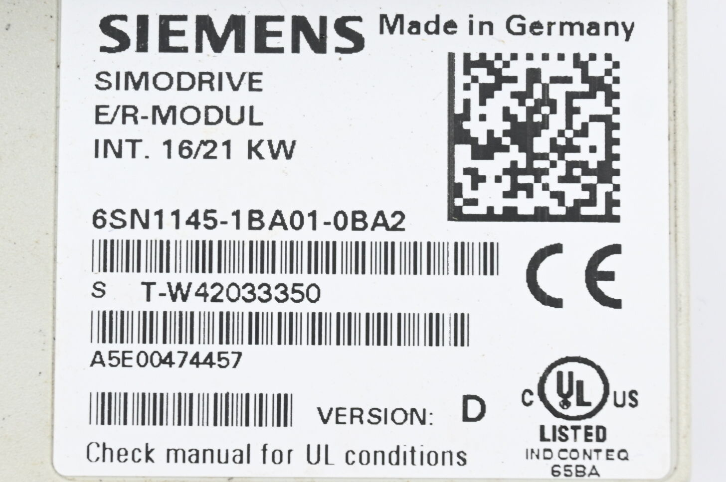 Siemens Simodrive Frontcover für 6SN1145-1BA01-0BA2