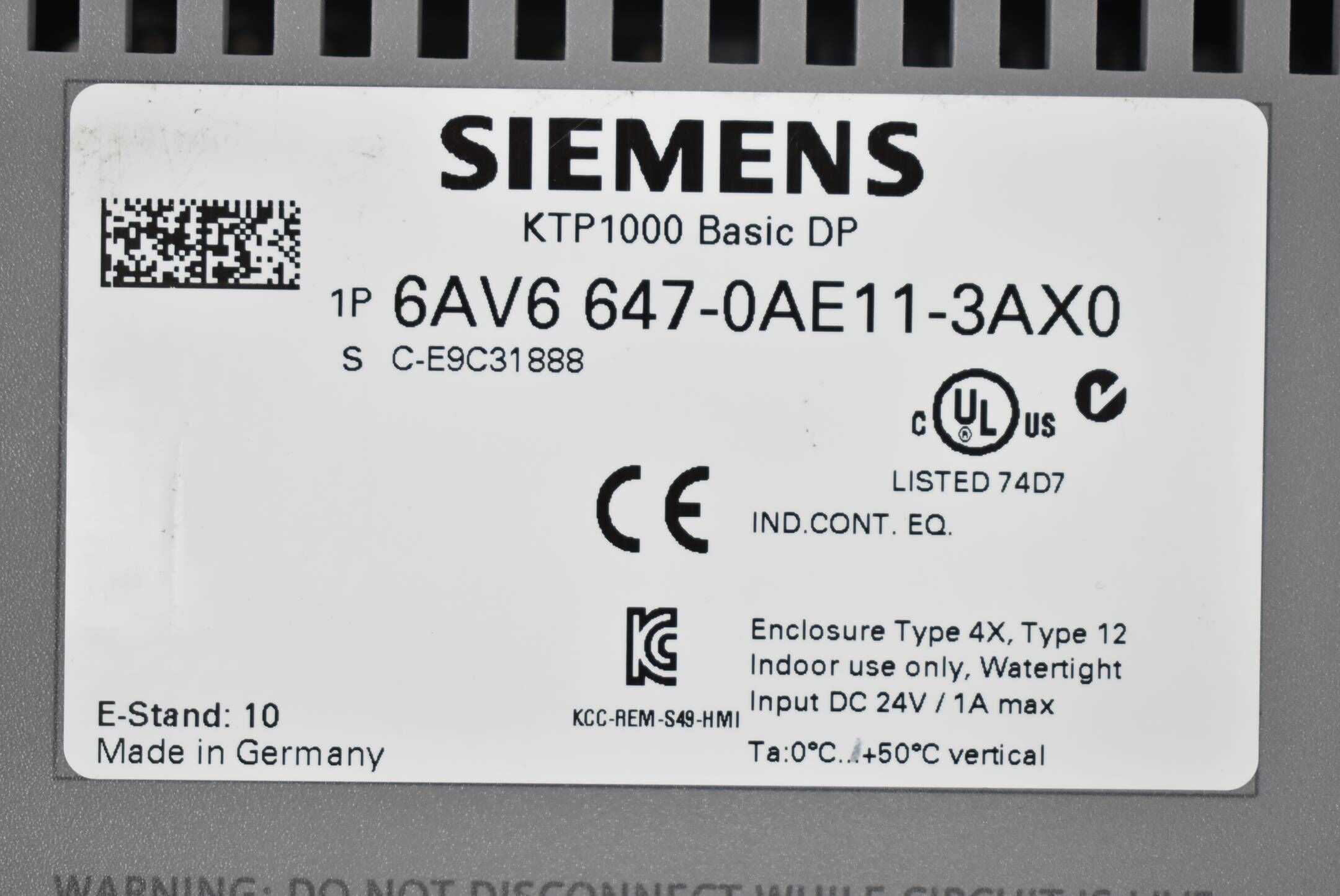 Siemens Simatic HMI KTP1000 6AV6647-0AE11-3AX0 ( 6AV6 647-0AE11-3AX0 ) E.10