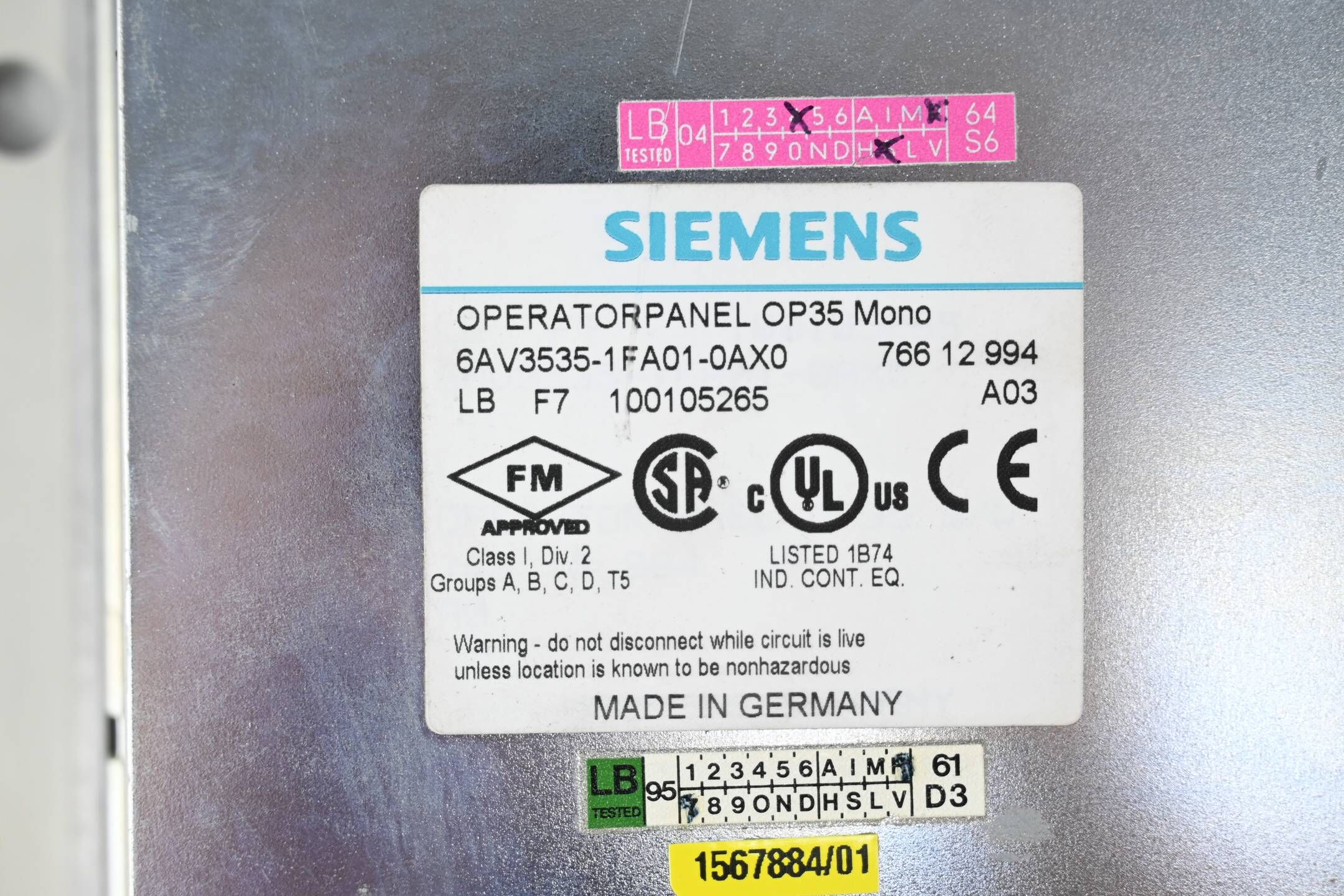 Siemens Coros Operator Panel OP35 6AV3535-1FA01-0AX0 ( 6AV3 535-1FA01-0AX0 ) A03
