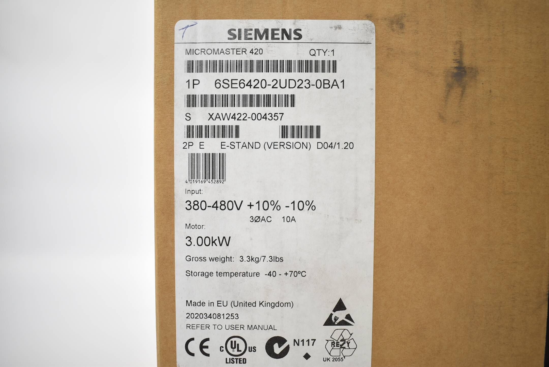Siemens Micromaster 420 6SE6420-2UD23-0BA1 ( 6SE6 420-2UD23-0BA1 )