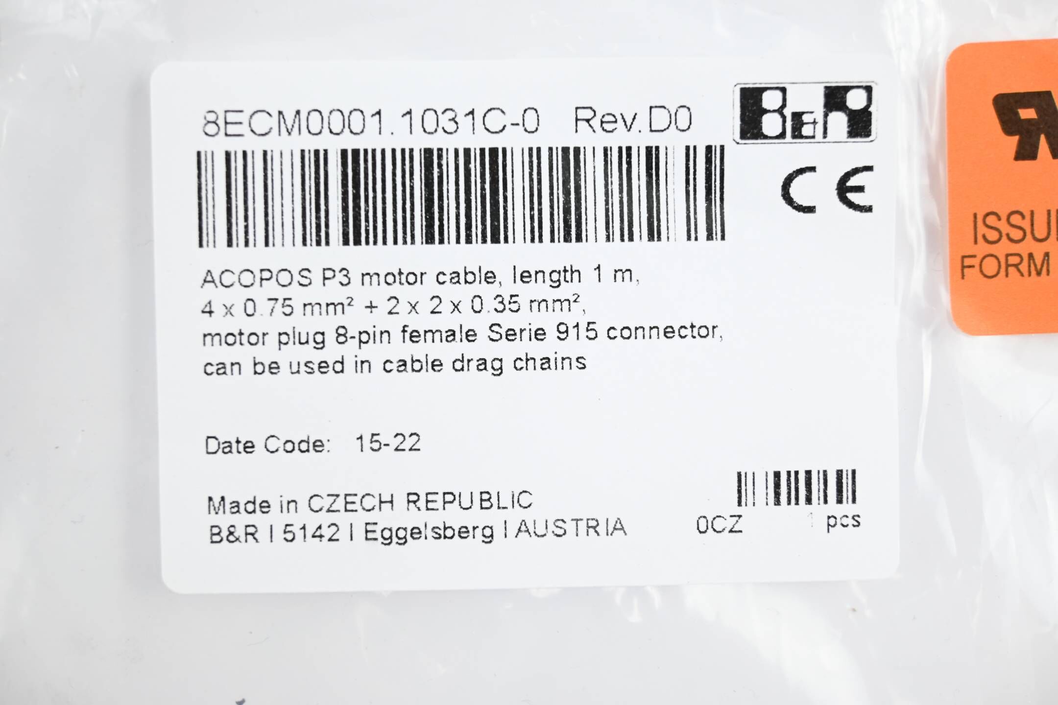 B&R Automation Acopos P3 Motorkabel 8ECM0001.1031C-0 Rev. D0 / 1,0m