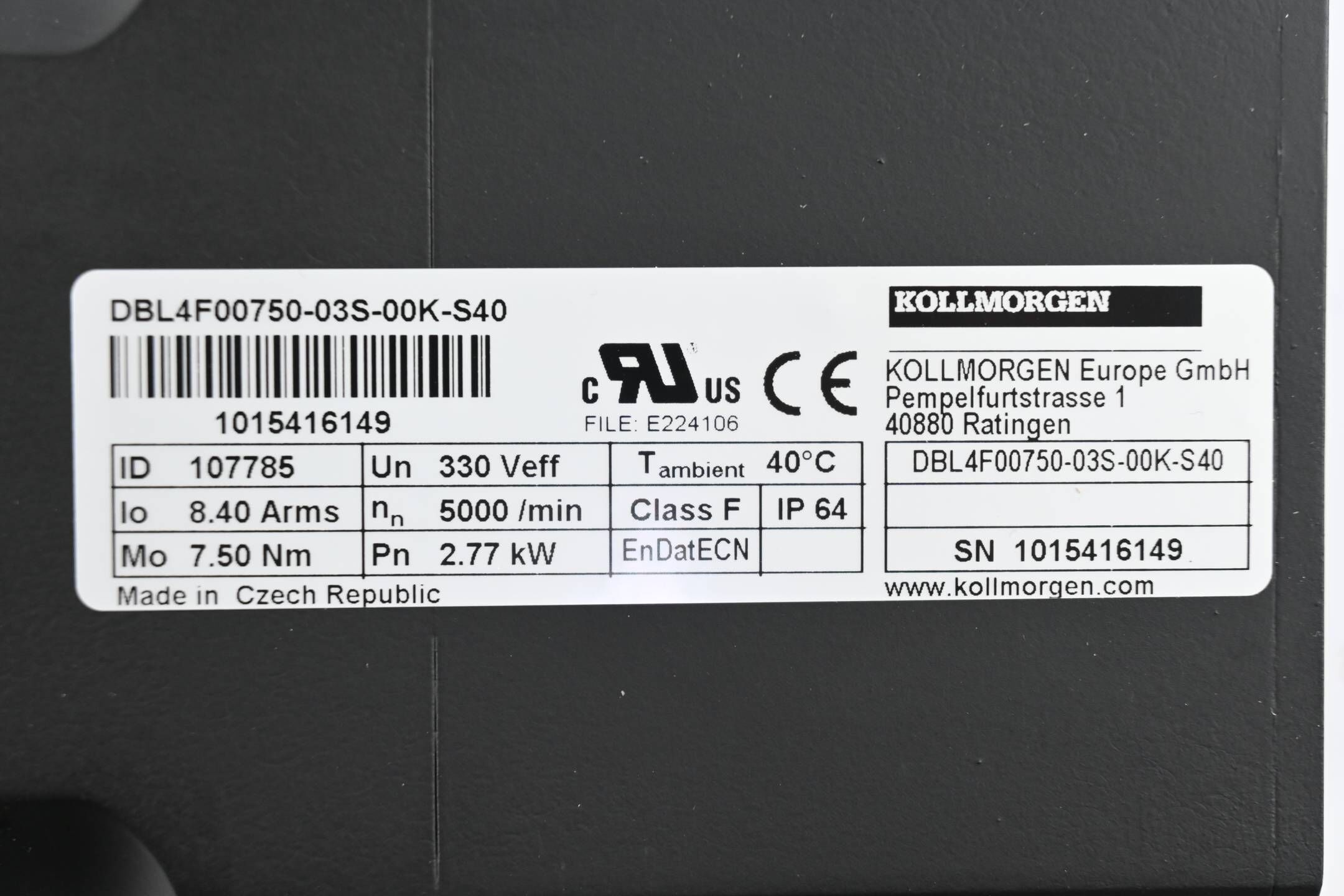 Kollmorgen Servomotor DBL4F00750-03S-00K-S40