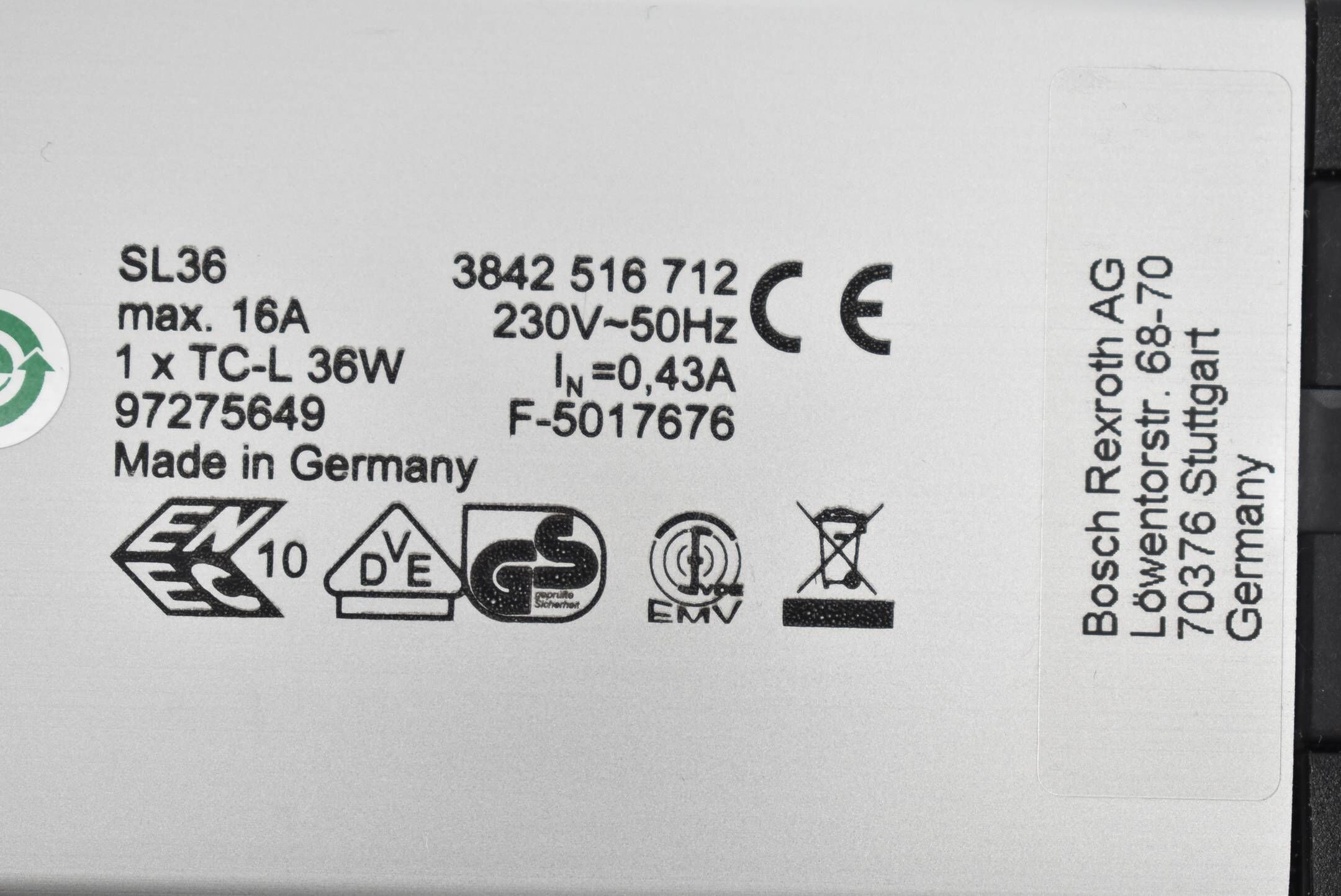 Rexroth Bosch Systemleuchte SL36 ( 3842516712 ) 3842 516 712