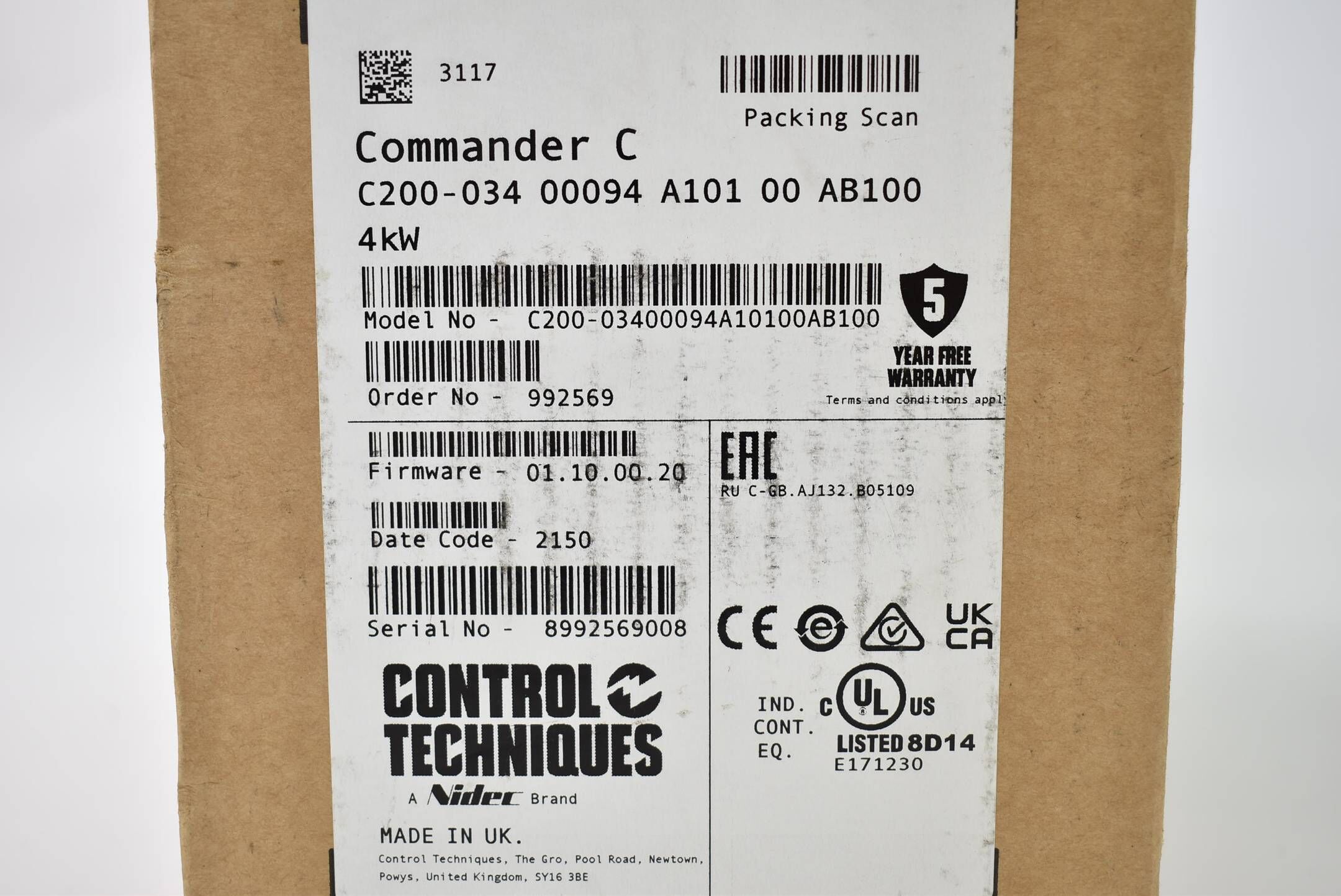 Control Techniques Commander C 4kW 380-480V 50-60Hz C200-034 00094 A101 00 AB100