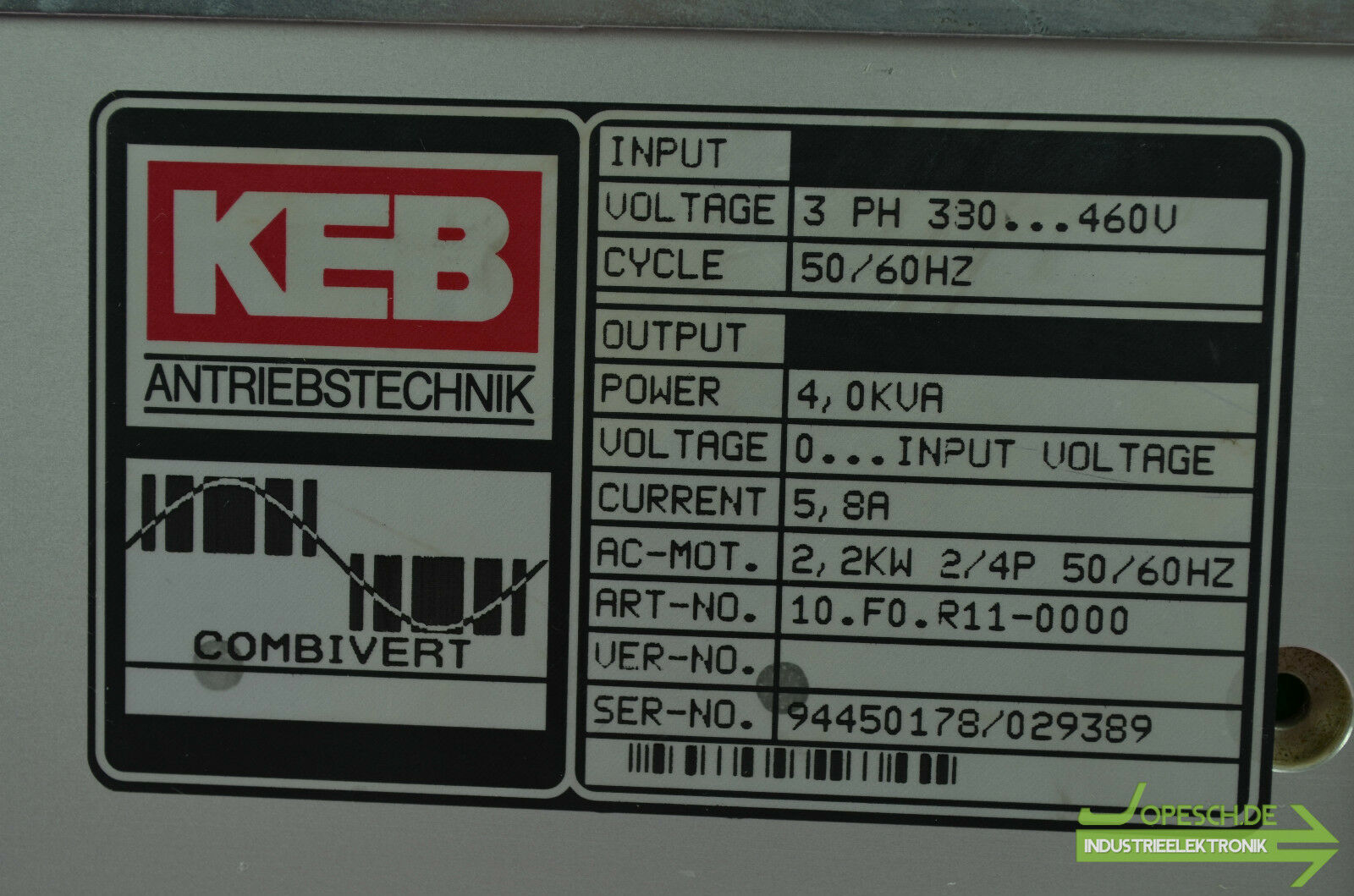 KEB Frequenzumrichter 94450178/029389 2,2kW