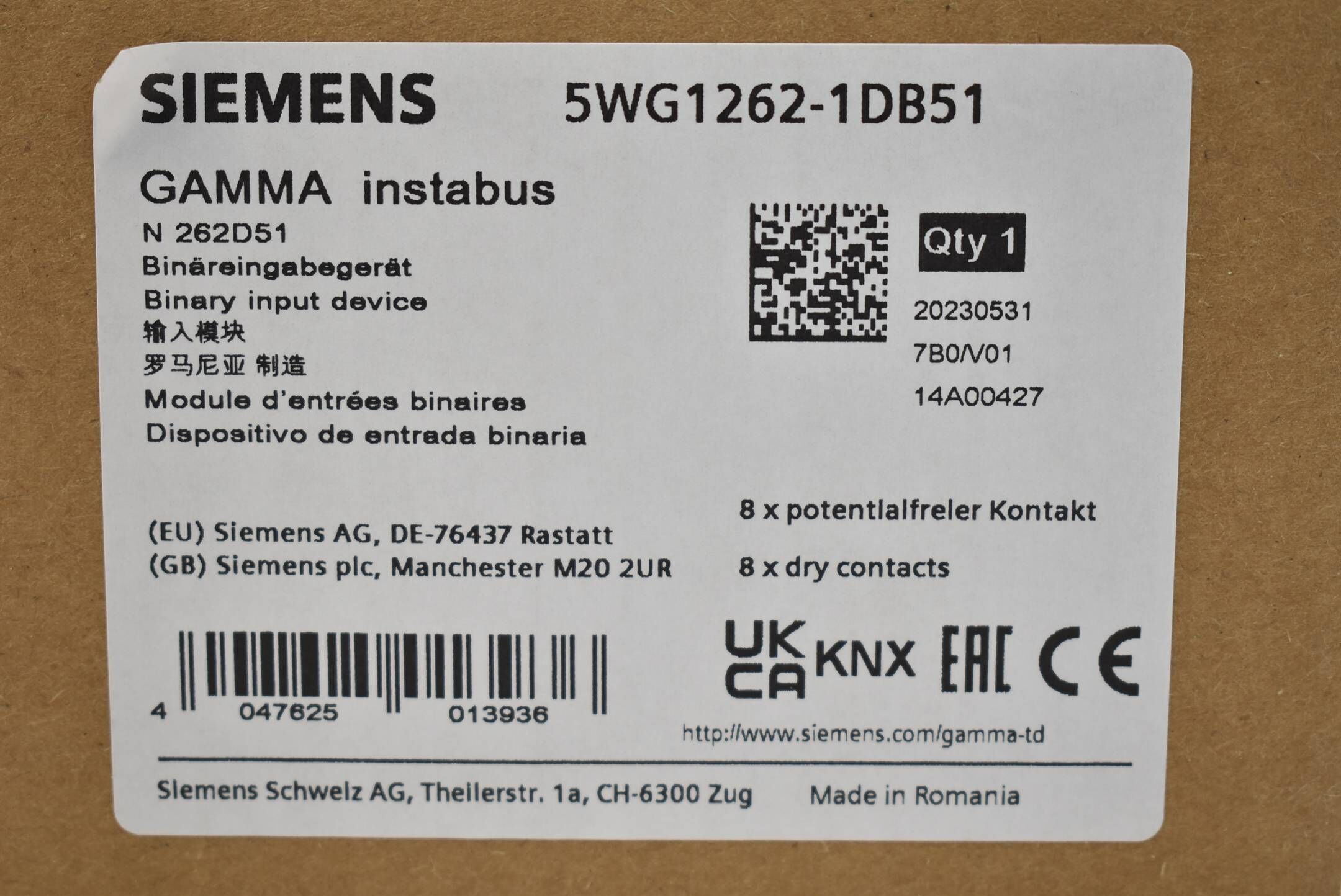 Siemens Gamma instabus KNX Binäreingabegerät 5WG1 262-1DB51 ( 5WG1262-1DB51 )
