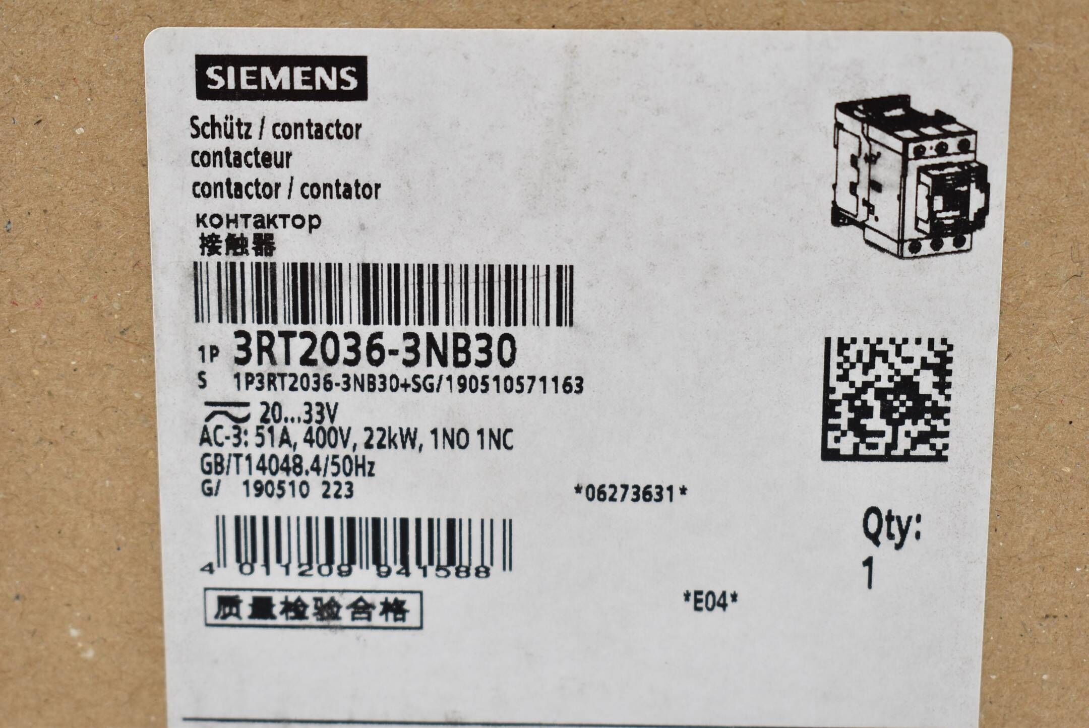 Siemens sirius Leistungsschütz 3RT2 036-3NB30 ( 3RT2036-3NB30 ) E4