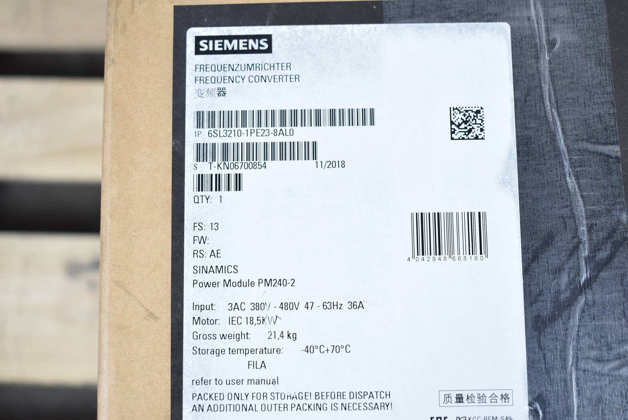 Siemens Sinamics G120 PM240-2 6SL3210-1PE23-8AL0 ( 6SL3 210-1PE23-8AL0 ) E.13