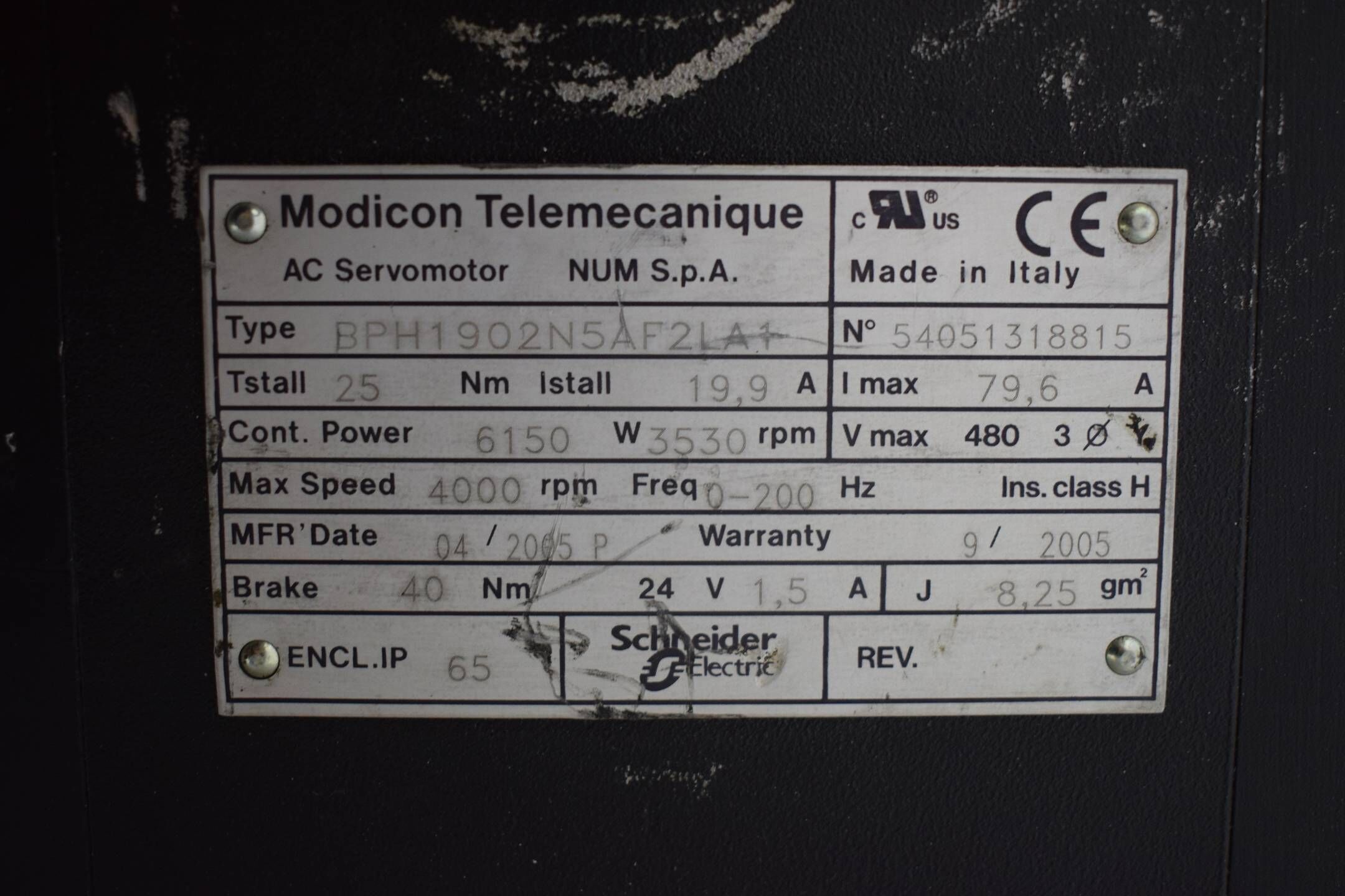 Modicon Telemecanique AC Servomotor BPH1902N5AF2LA1