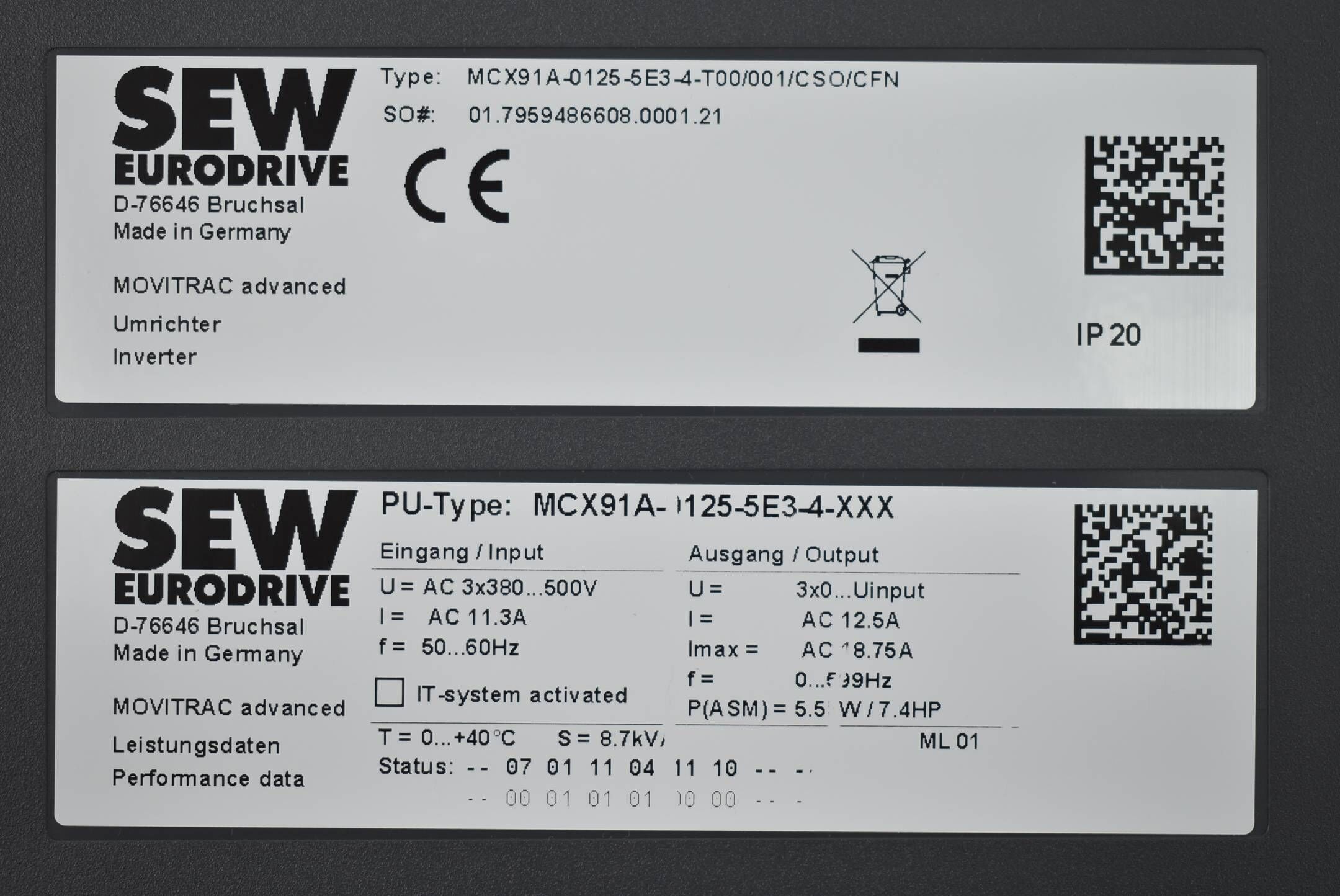SEW eurodrive Movitrac advanced MCX91A-0125-5E3-4-T00/001/CSO/CFN ( 5,5kW )